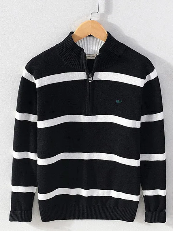 100% Cotton Men's Striped Sweaters Coat Pullovers Male Slim Fit Knitted Tops