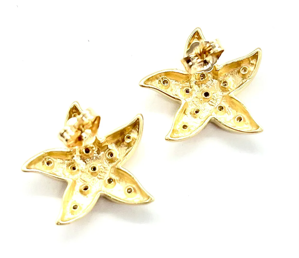 14k Gold and Diamond Starfish Earrings