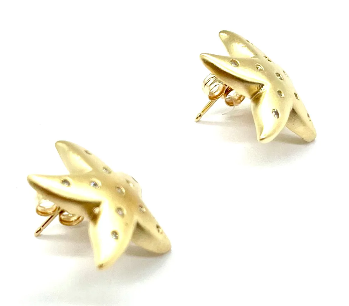 14k Gold and Diamond Starfish Earrings