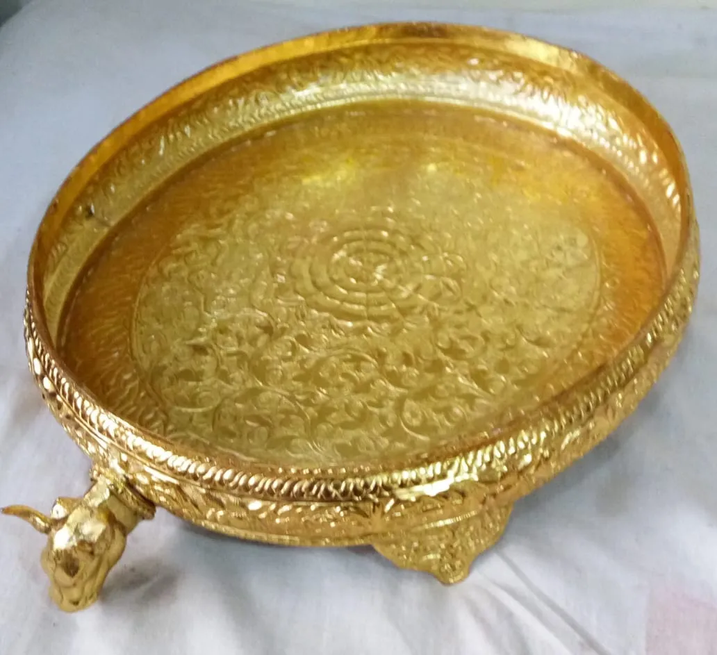 17 inches Big Size Gold plated Snan Patra with Gomukh Outlet for Abishekam of idols  ( 17 inches )-POSH001SPS