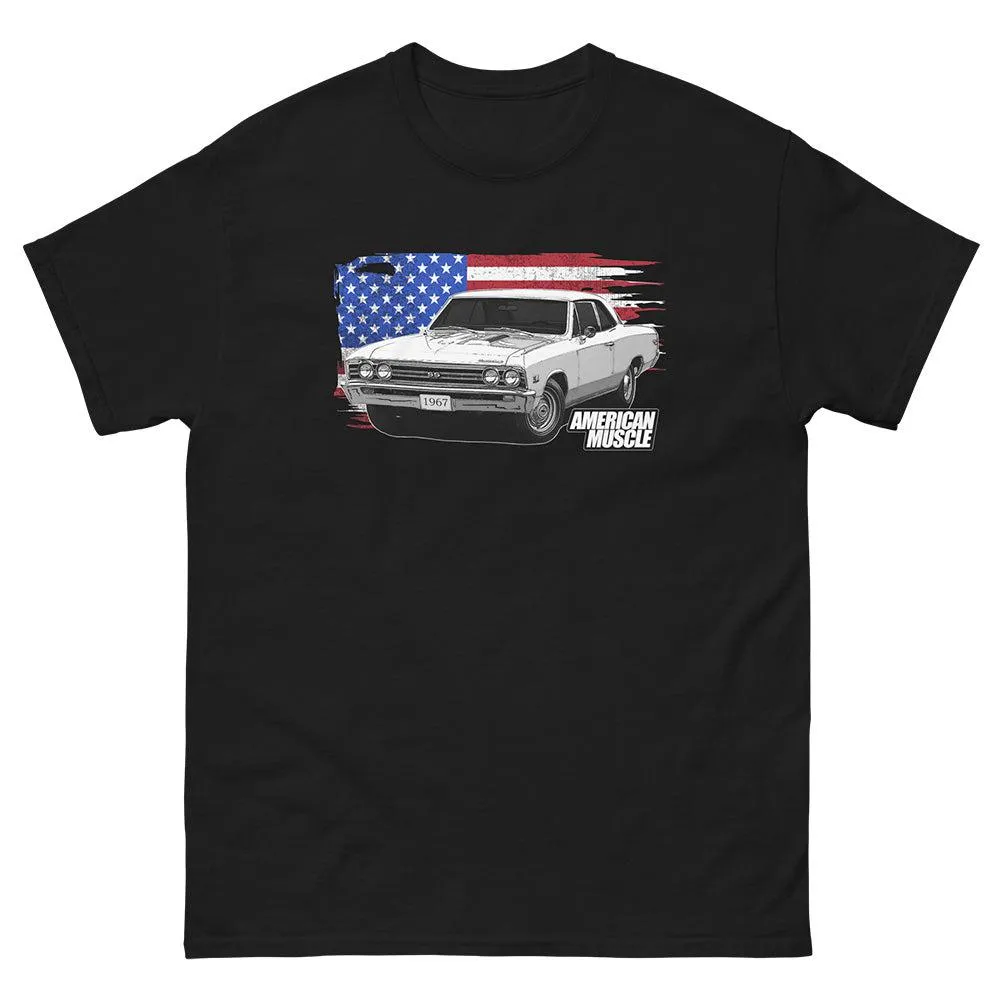 1967 Chevelle Car T-Shirt American Muscle Car Tee With American Flag Design