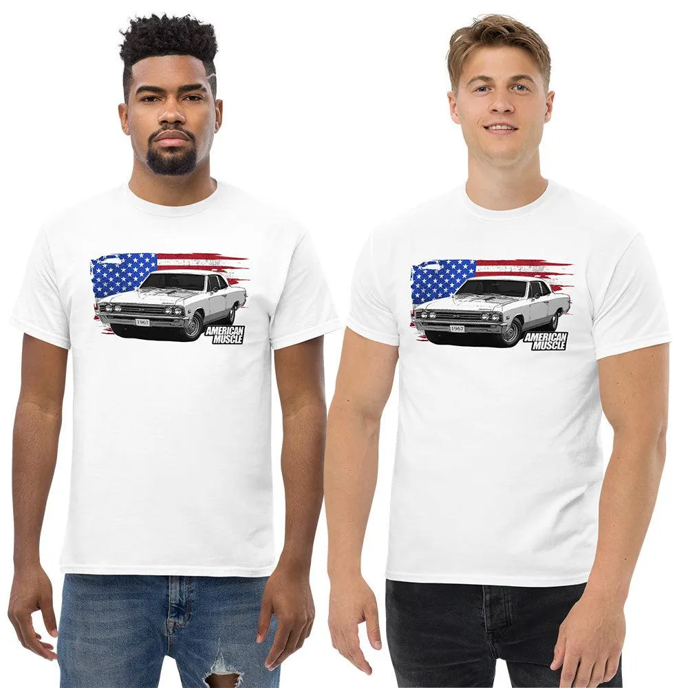 1967 Chevelle Car T-Shirt American Muscle Car Tee With American Flag Design