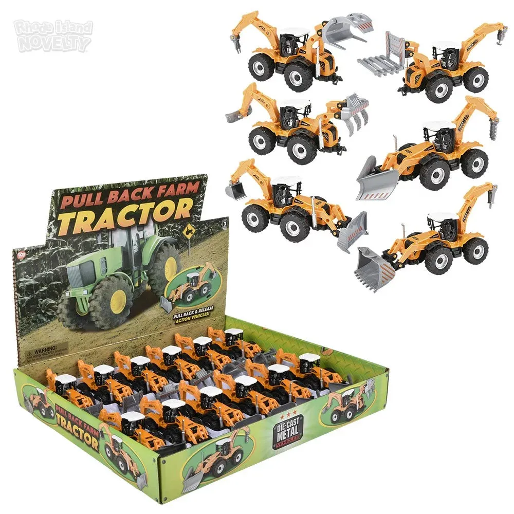 7" Die-Cast Pull Back Farm Tractor Assortment