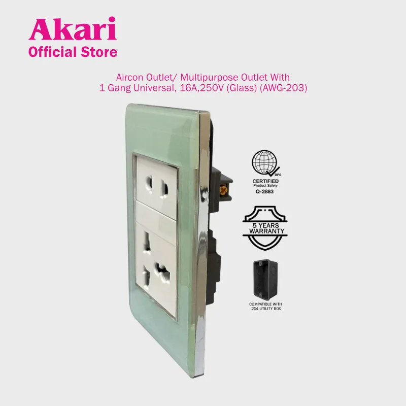 Akari Aircon Outlet/ Multipurpose Outlet With 1 Gang Universal - Glass (AWG-203)