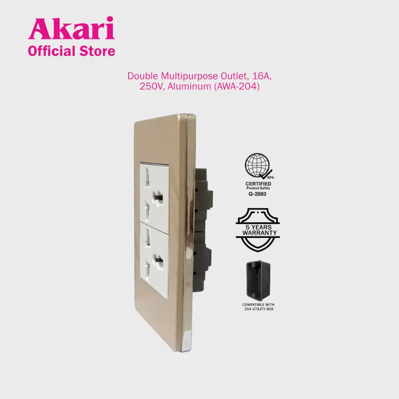 Akari Double Multipurpose Outlet - Aluminum (AWA-204)