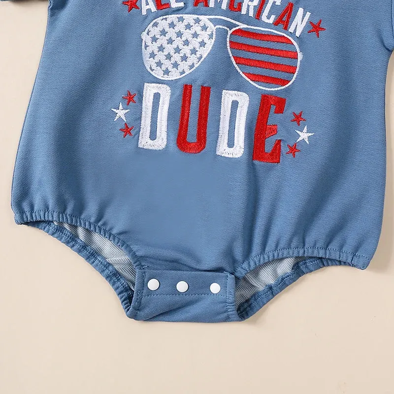 ALL AMERICAN DUDE Embroidered T-Shirt Onesie