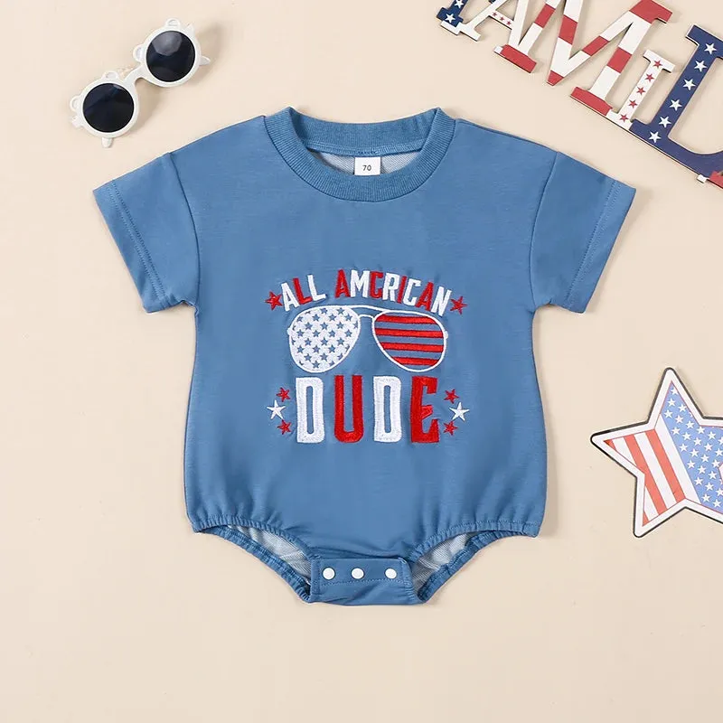 ALL AMERICAN DUDE Embroidered T-Shirt Onesie