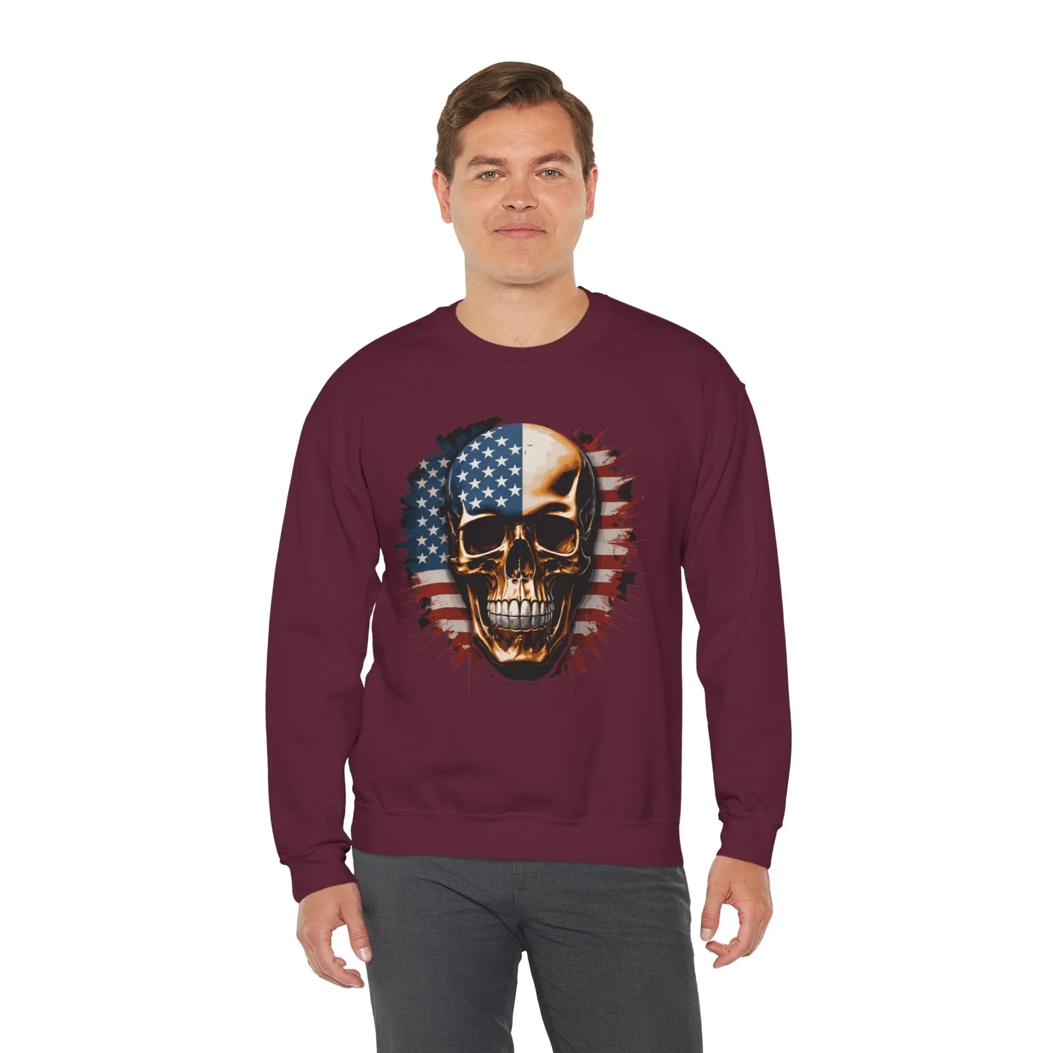 American Flag Skull Crewneck Sweatshirt