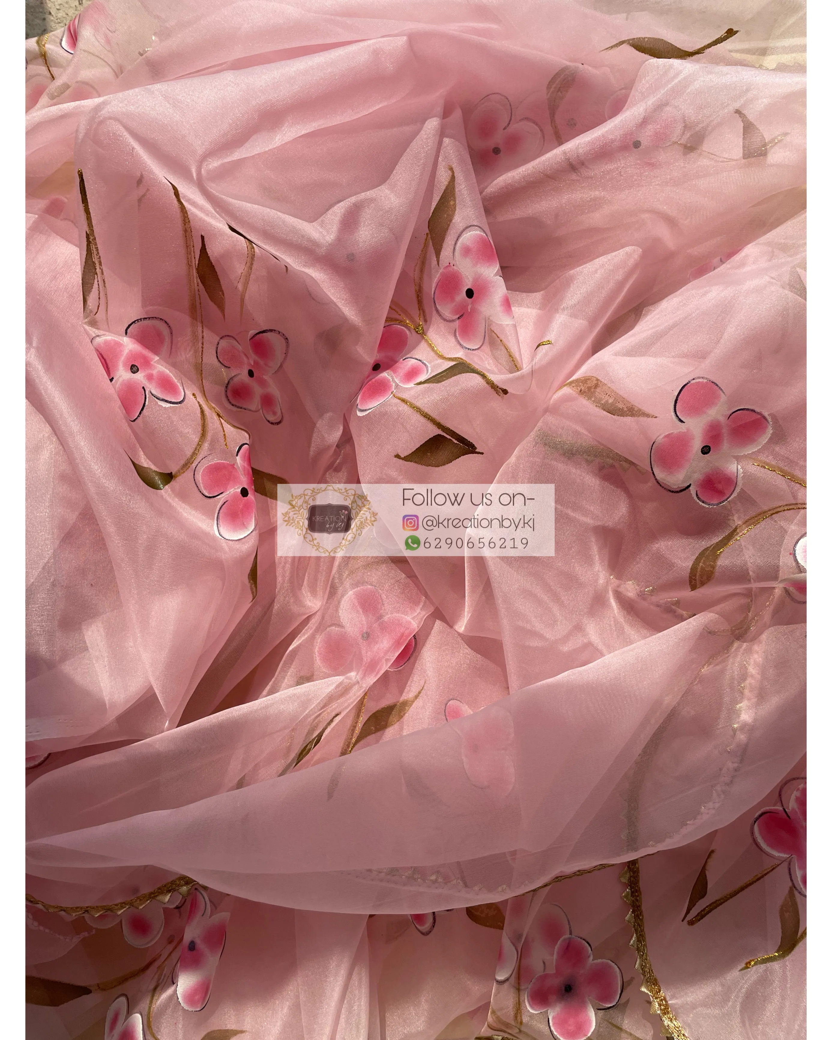 Baby Pink Floral Organza Saree