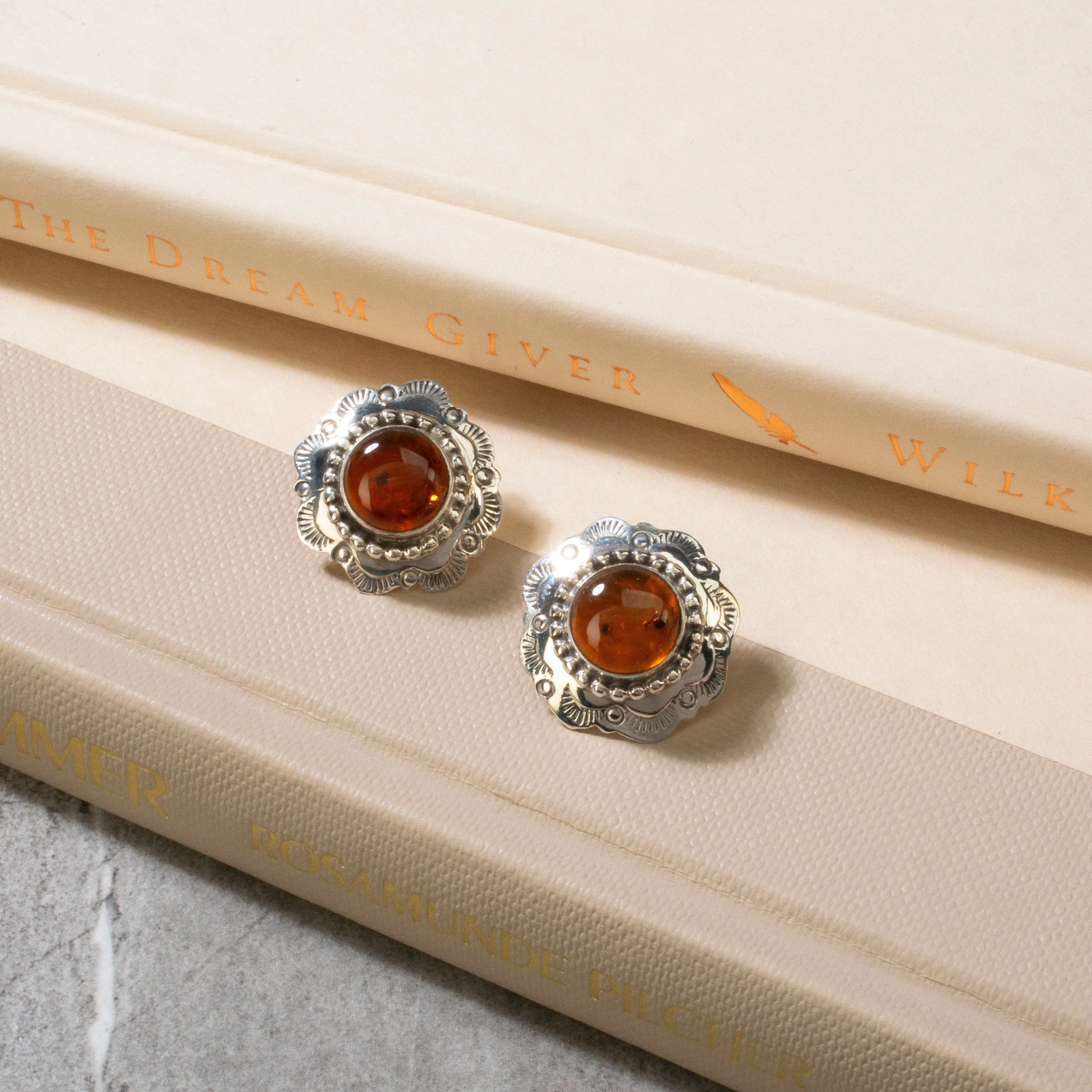 Baltic Amber Navajo USA Native American Made 925 Sterling Silver Earrings with Stud Backing