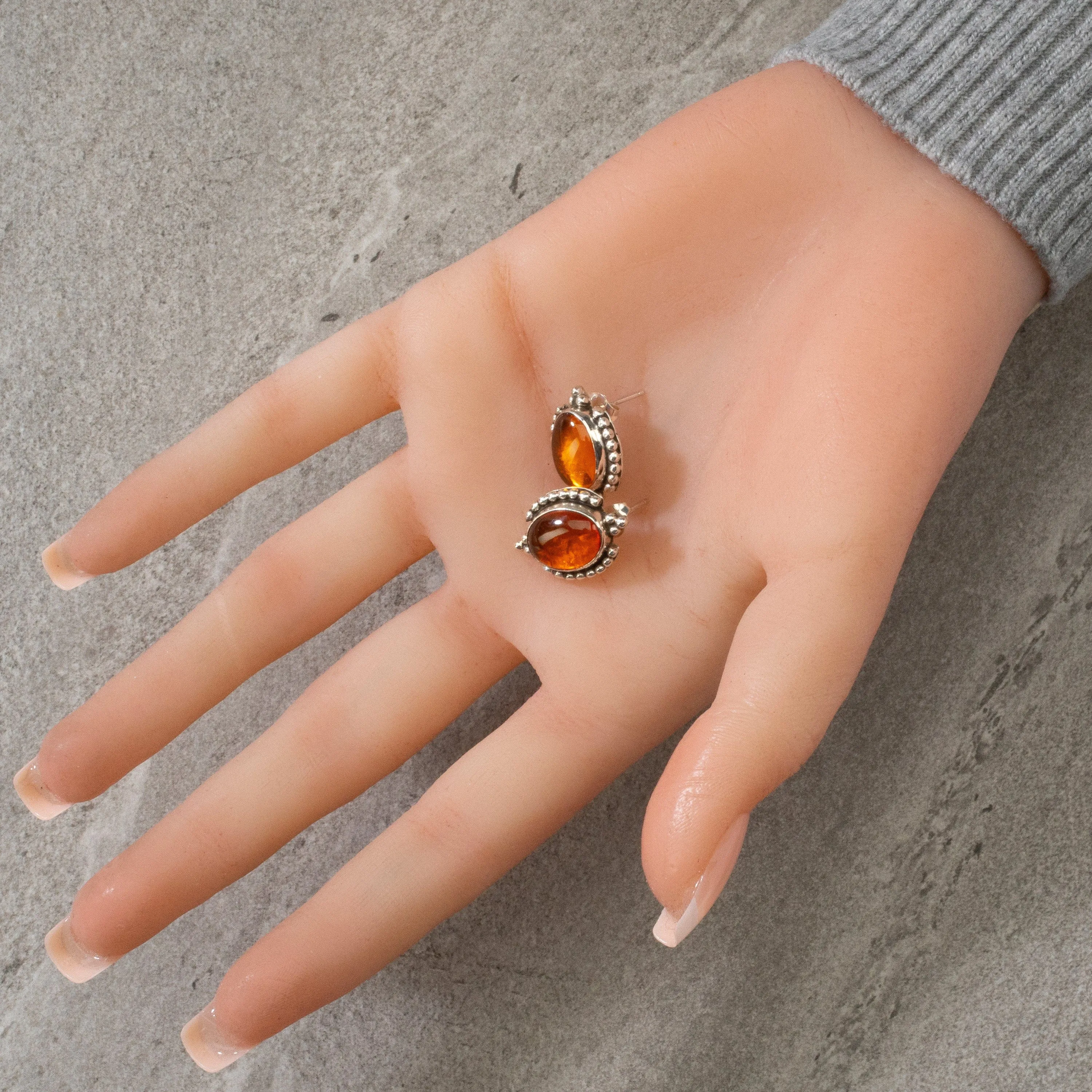 Baltic Amber Navajo USA Native American Made 925 Sterling Silver Earrings with Stud Backing