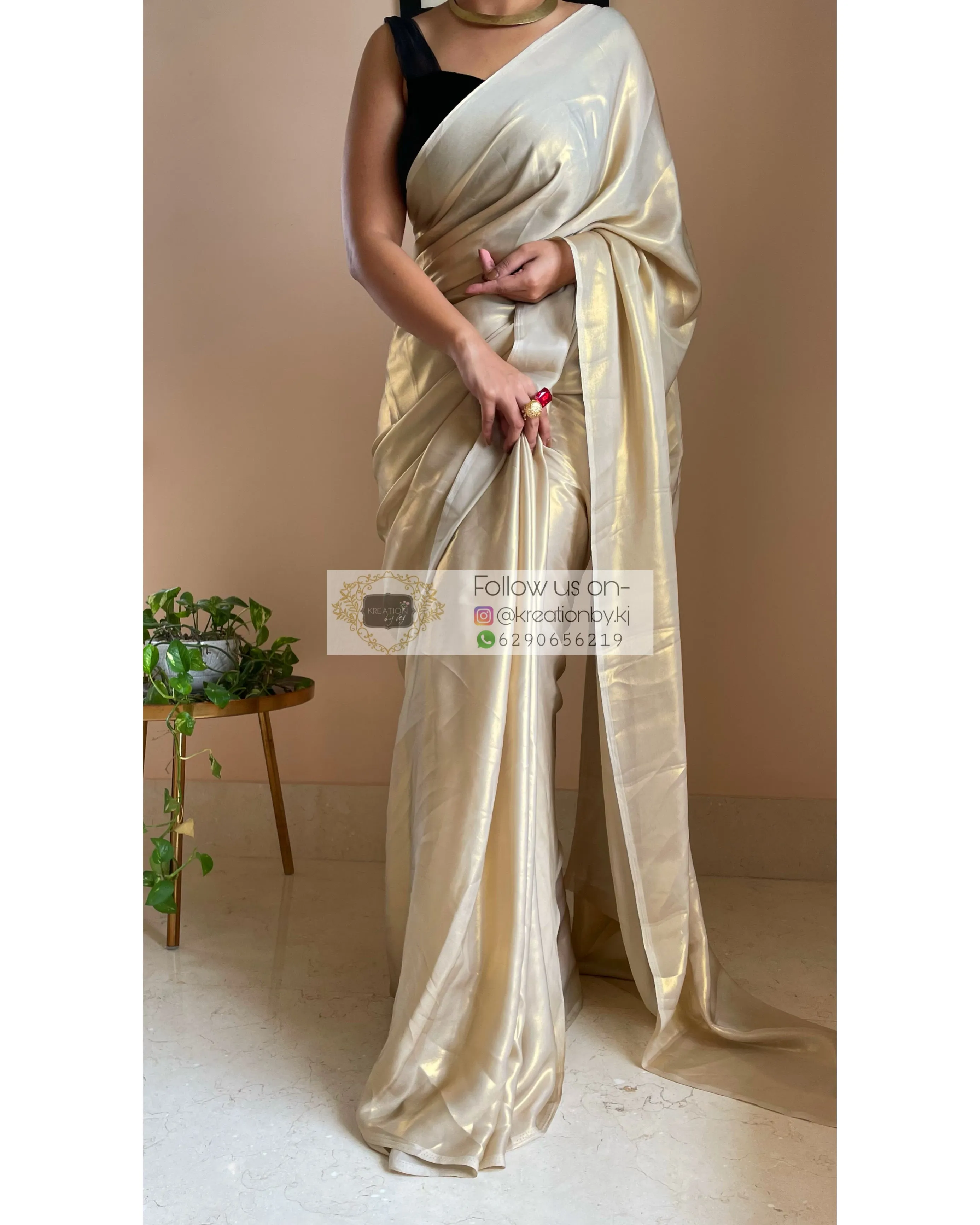 Beige Shimmer Satin Saree