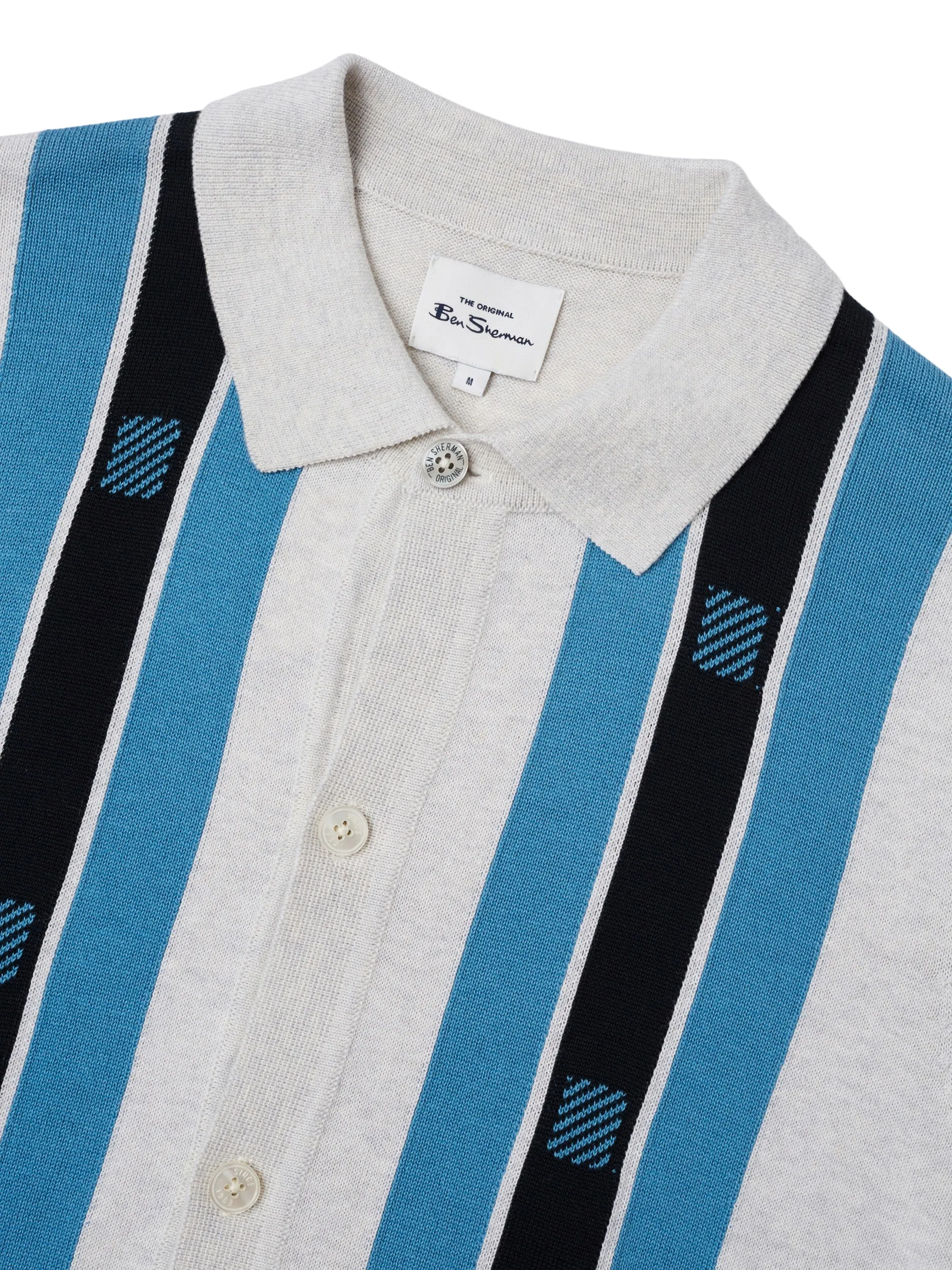 Ben Sherman Mens Knitted Button Through Mod Polo Shirt - Short Sleeved