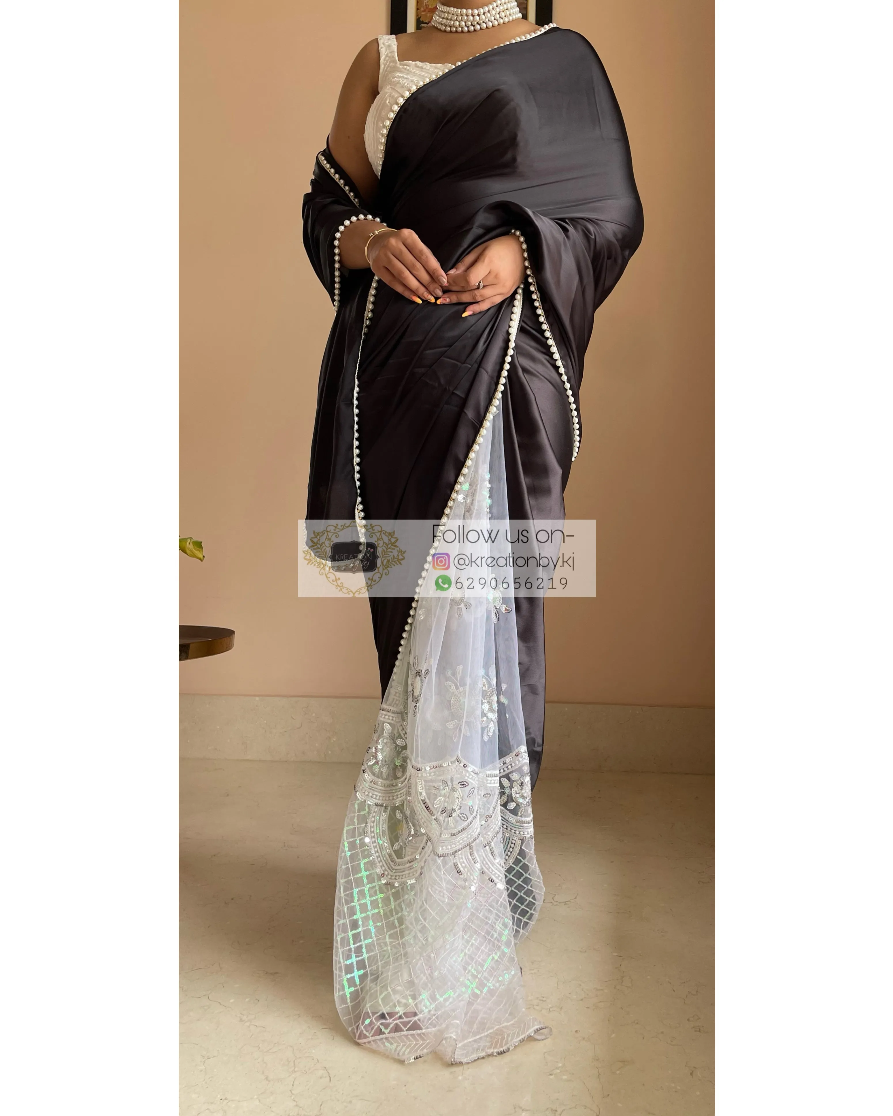 Black Cherry Blossom Saree