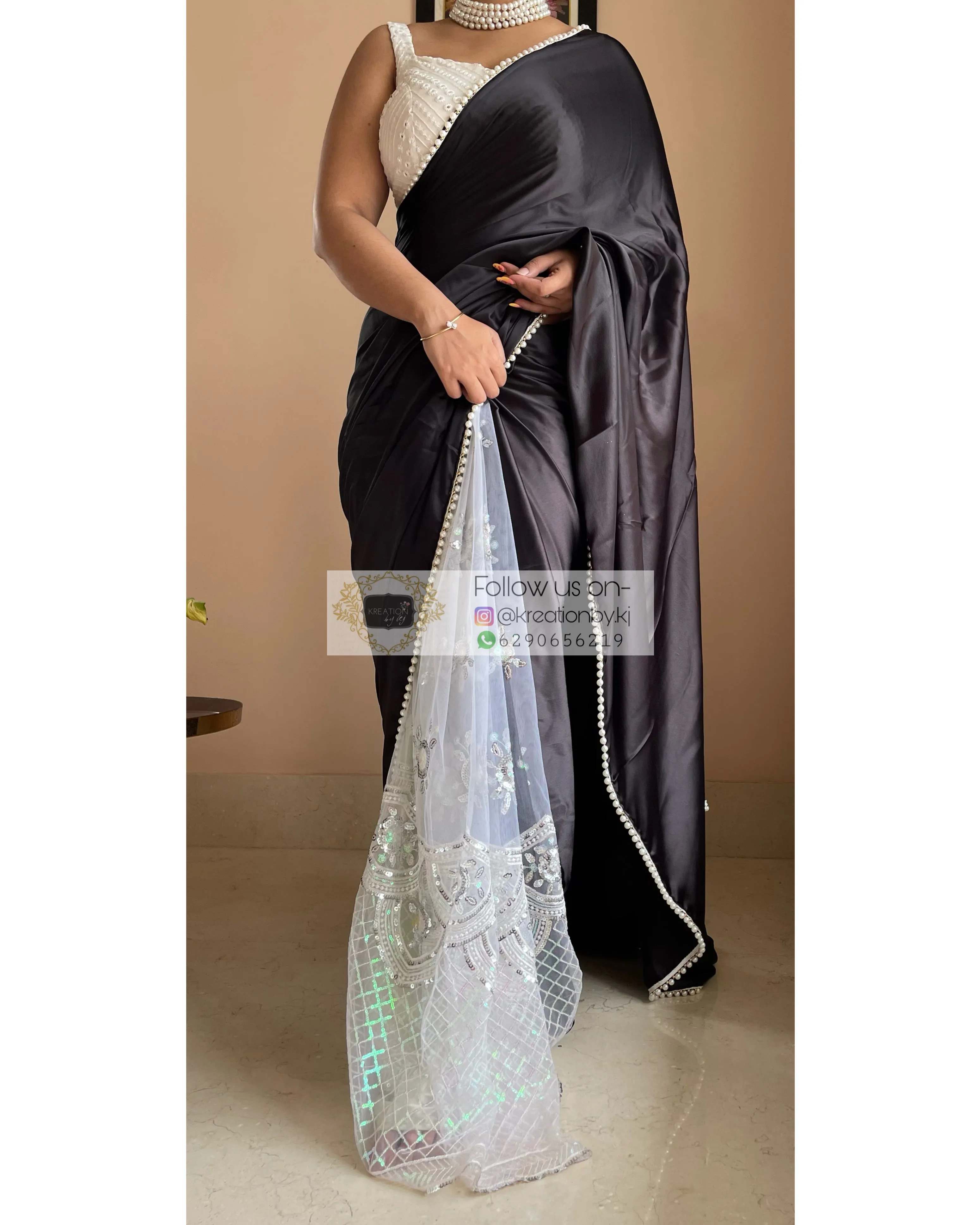 Black Cherry Blossom Saree