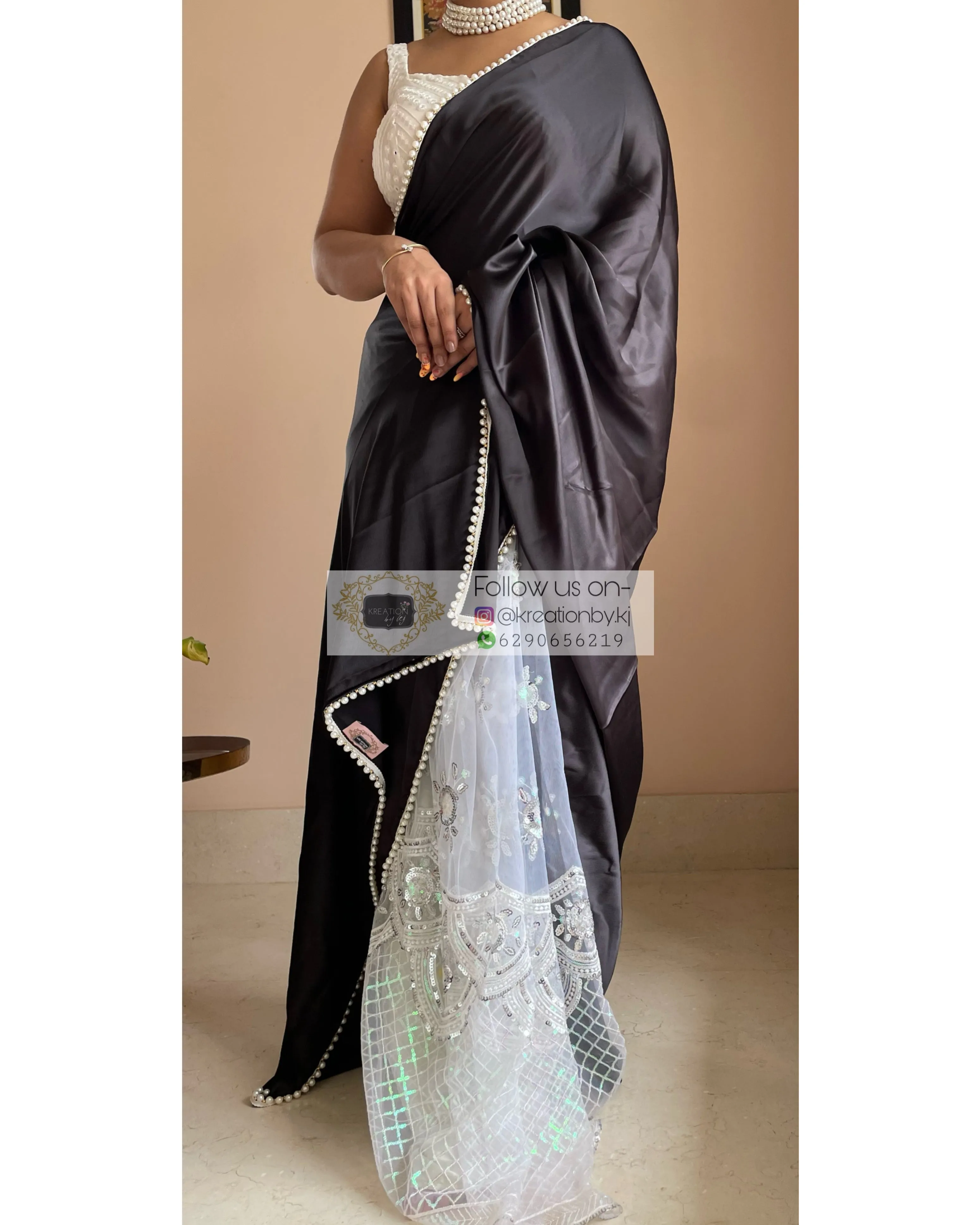 Black Cherry Blossom Saree