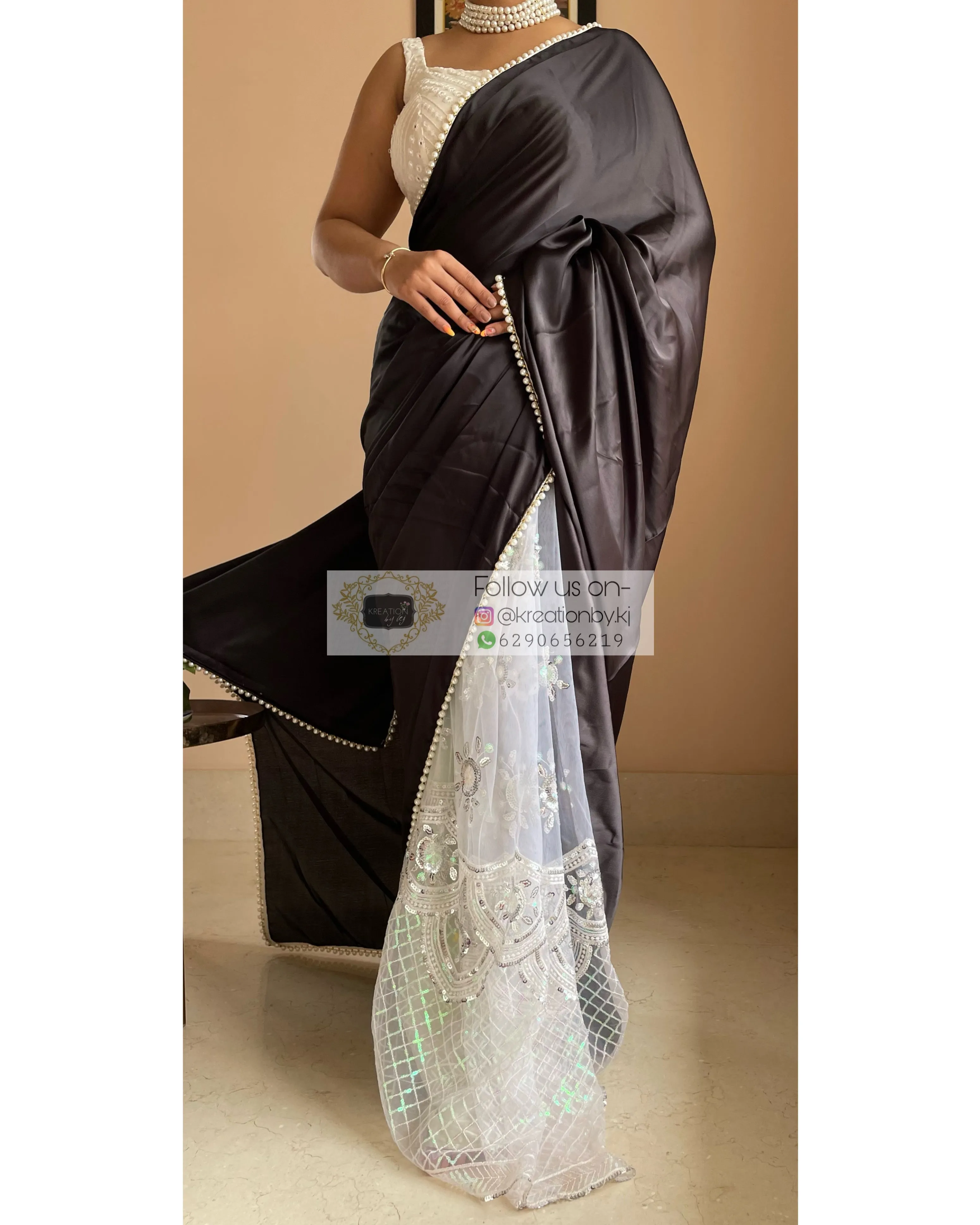 Black Cherry Blossom Saree