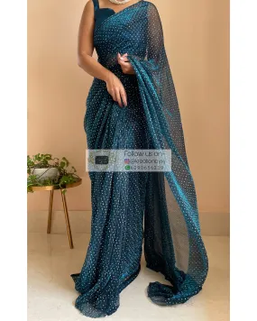 Blue Pleated Shimmer Net Saree