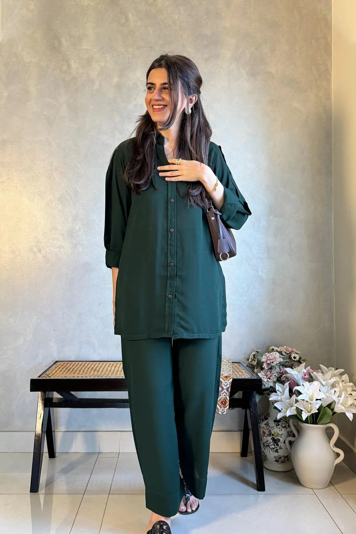 Bottle Green Crepe Tunic