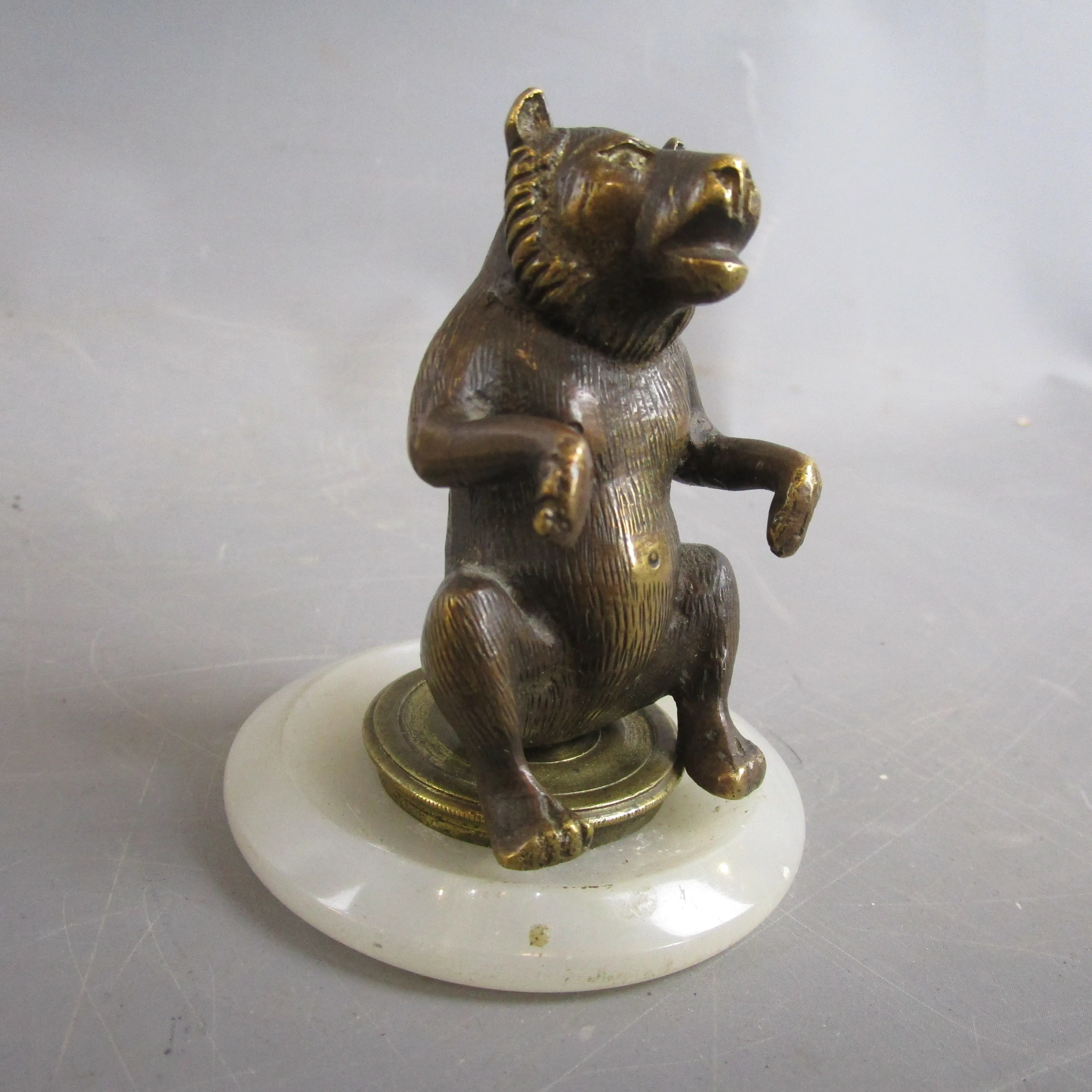 Bronze Bear Car Mascot now Mounted on Marble Base Antique Victorian c1890