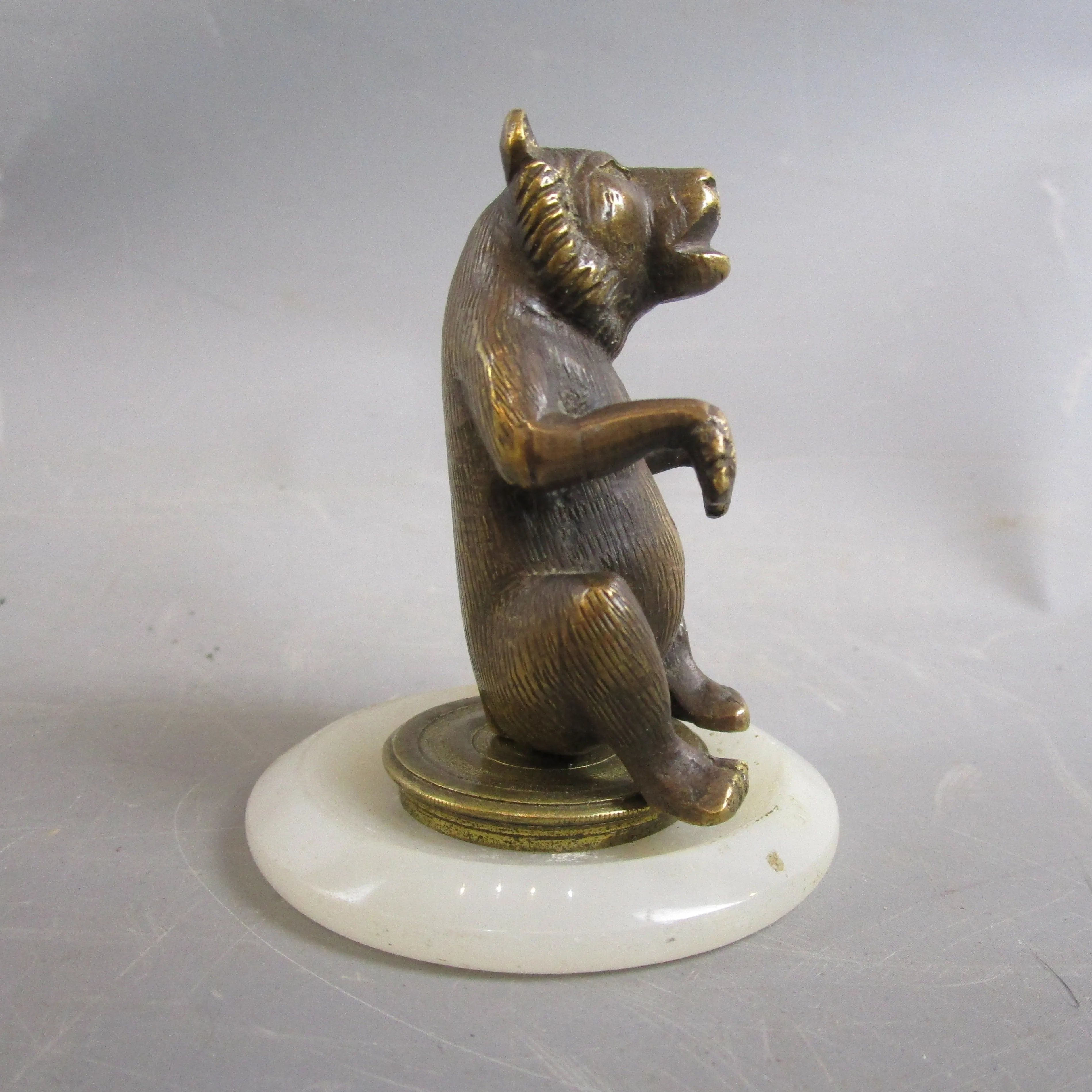 Bronze Bear Car Mascot now Mounted on Marble Base Antique Victorian c1890