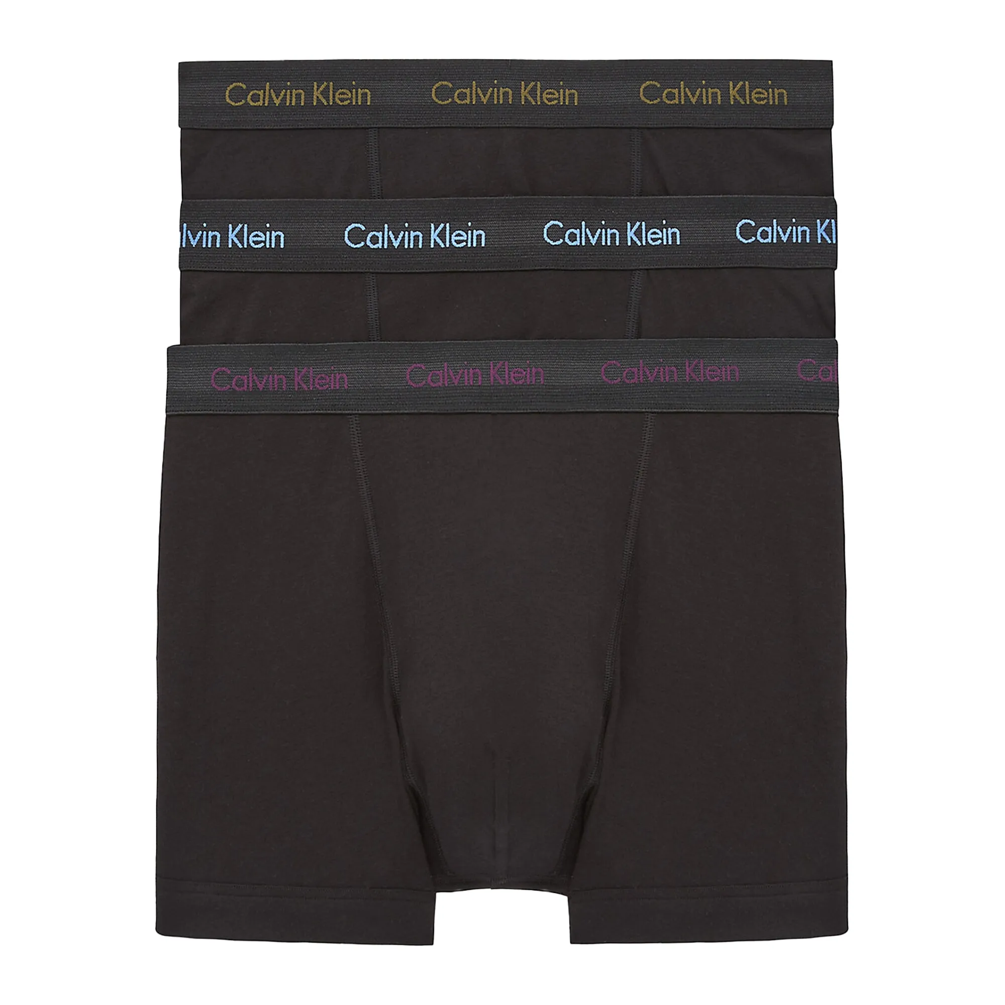 Calvin Klein Cotton Stretch Trunks - Black with Purple/Active Blue/Army Logo