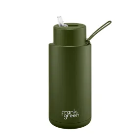 Ceramic Reusable Bottle   Straw Lid (1L) - Khaki