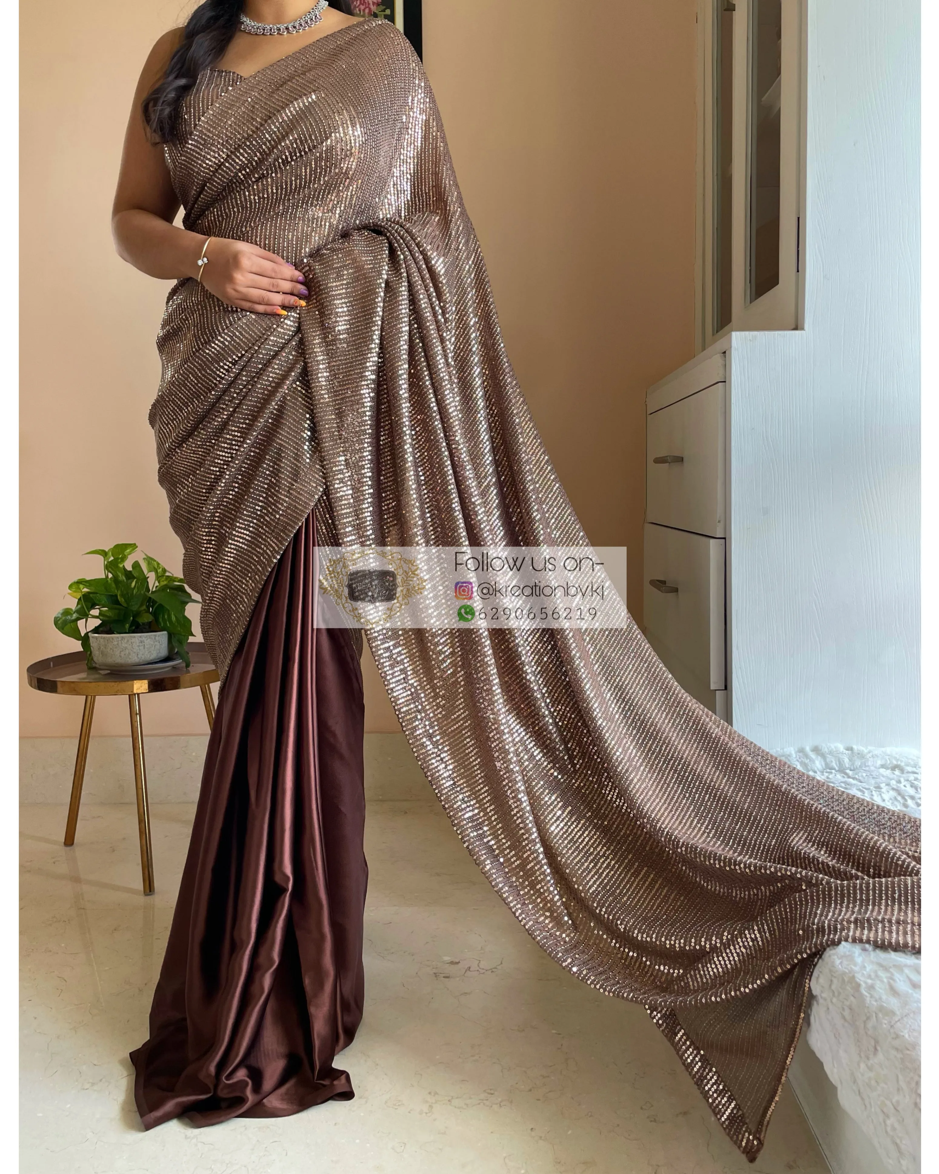 Chocolate sequins Half Saree