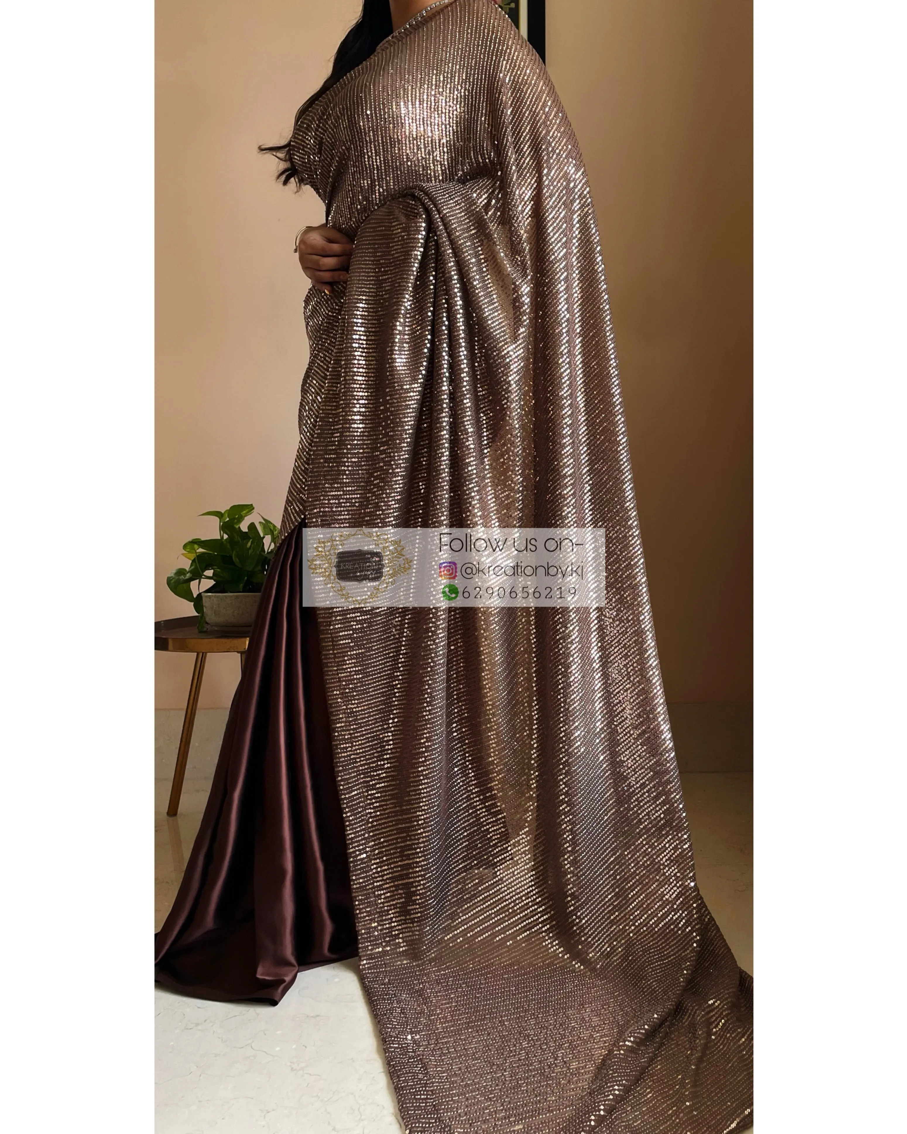 Chocolate sequins Half Saree