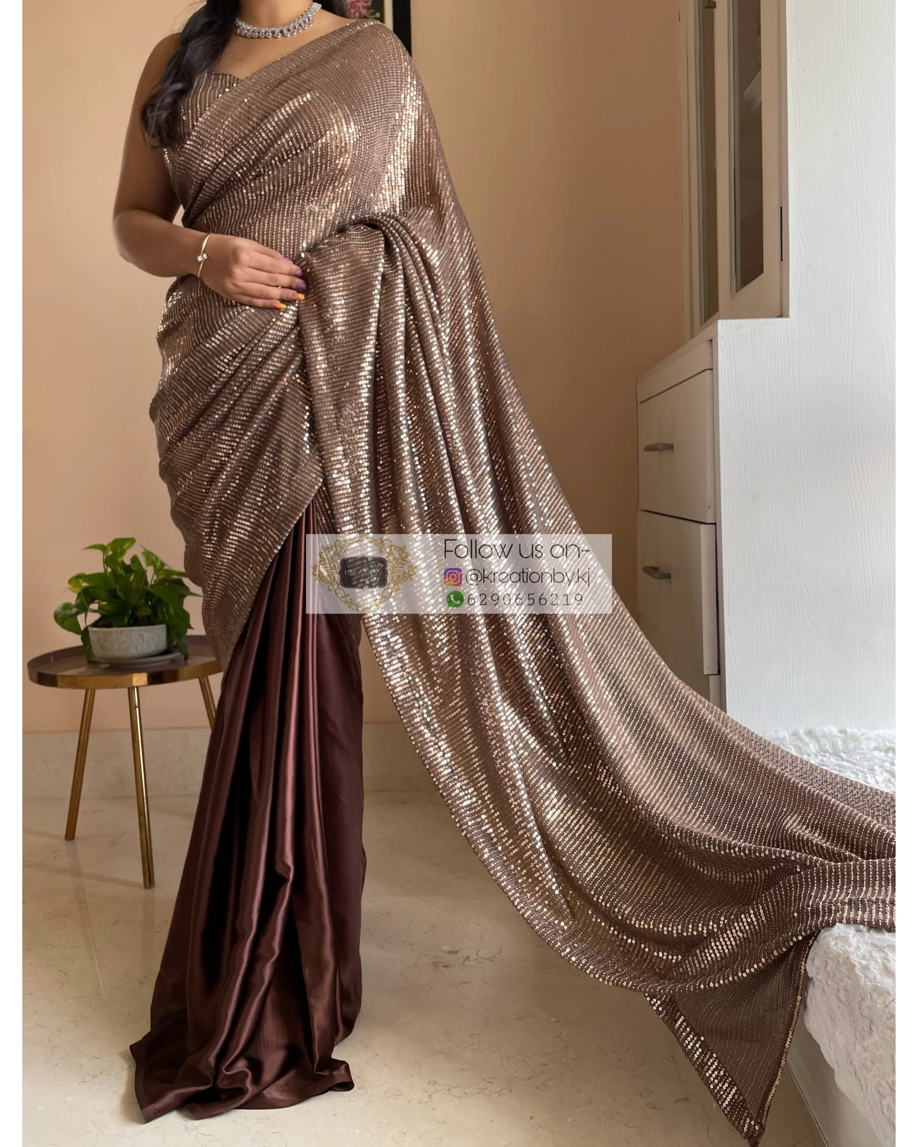 Chocolate sequins Half Saree