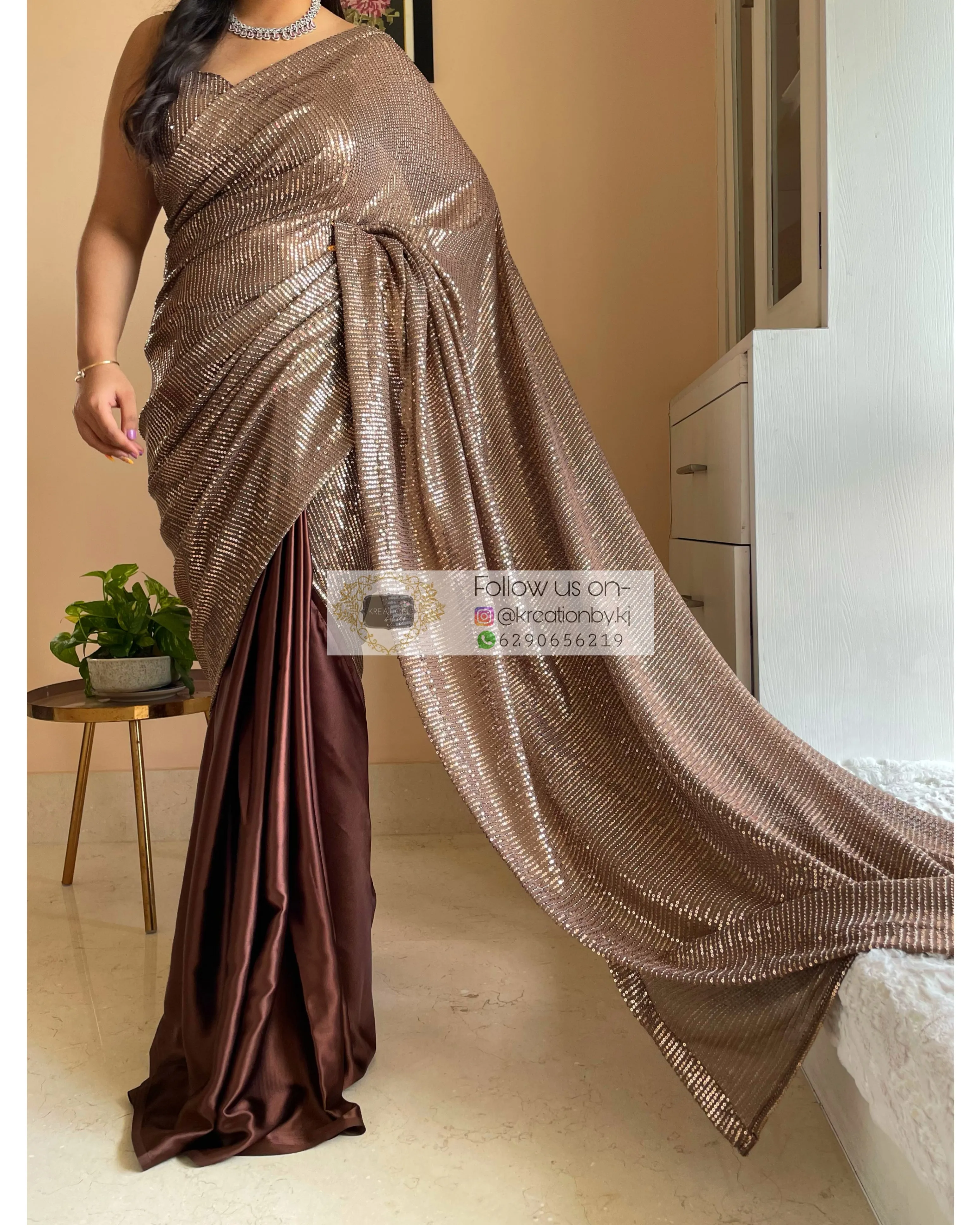 Chocolate sequins Half Saree