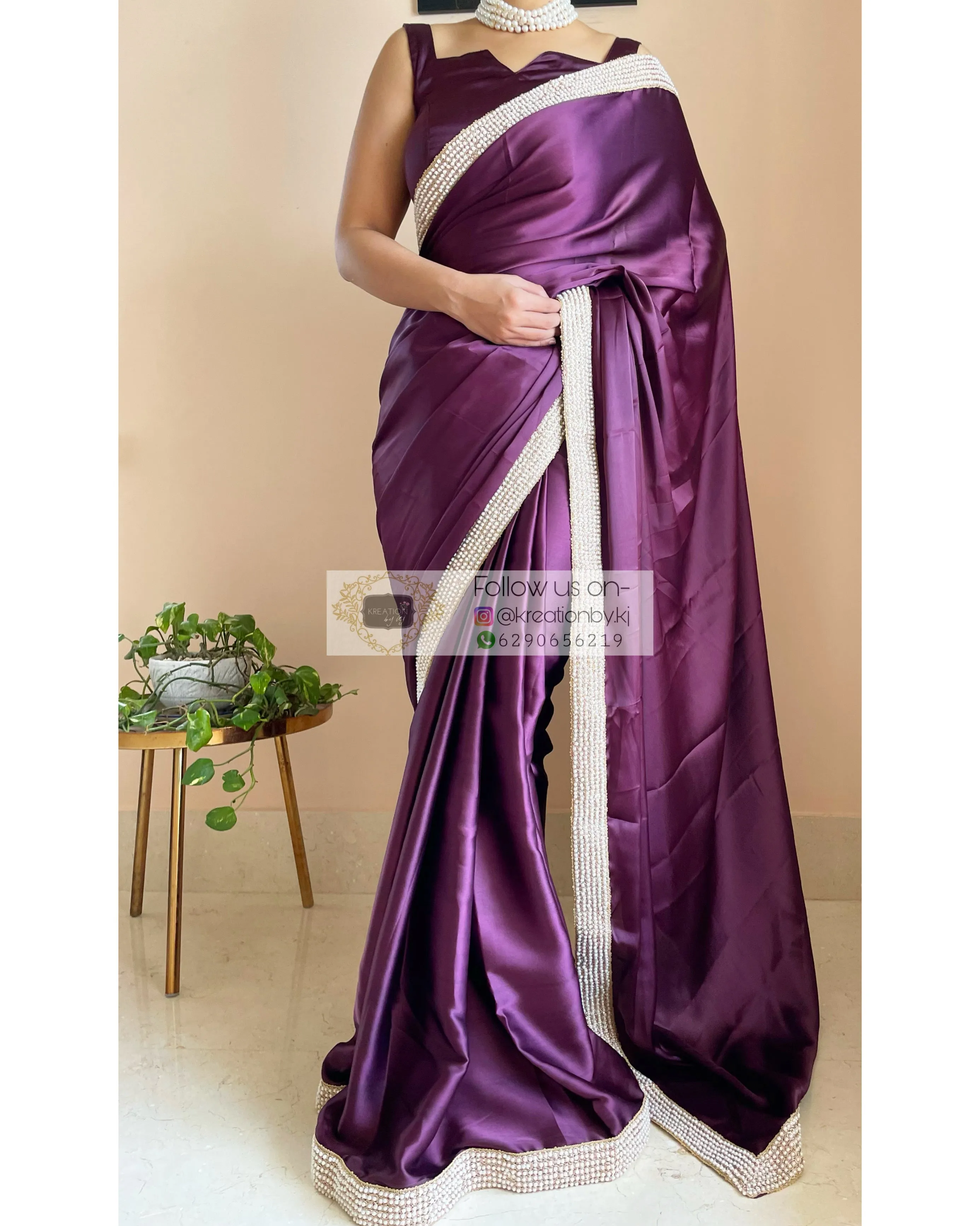 Dark Eggplant Wine Mother Of Pearl Saree