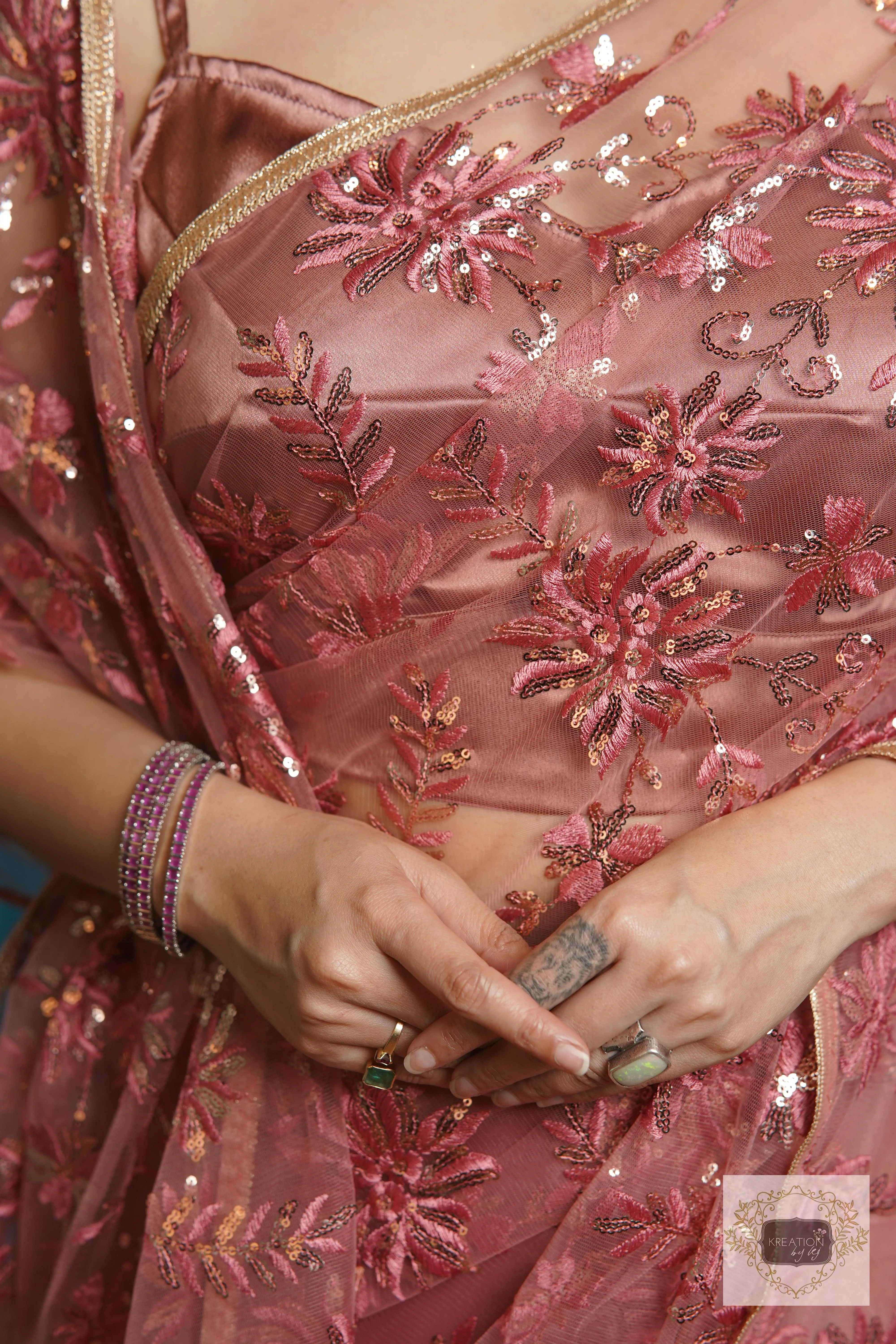 Dusty Rose Morning Glory Organza Half saree