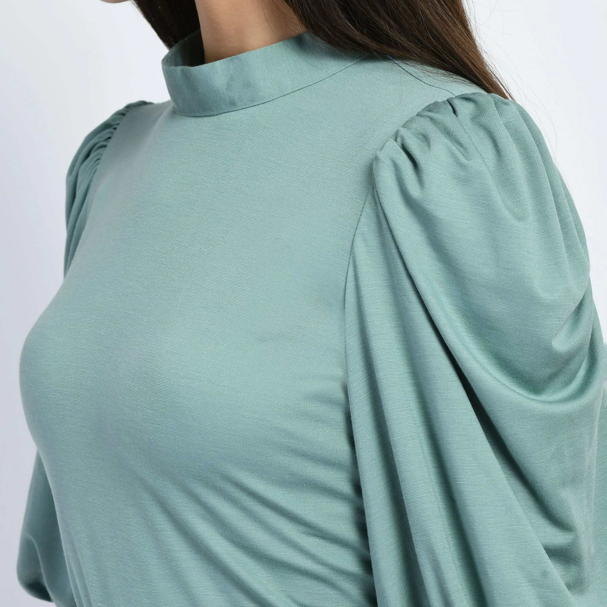 Exude Glamour Puffed Sleeves T-shirt (Cyan Blue)