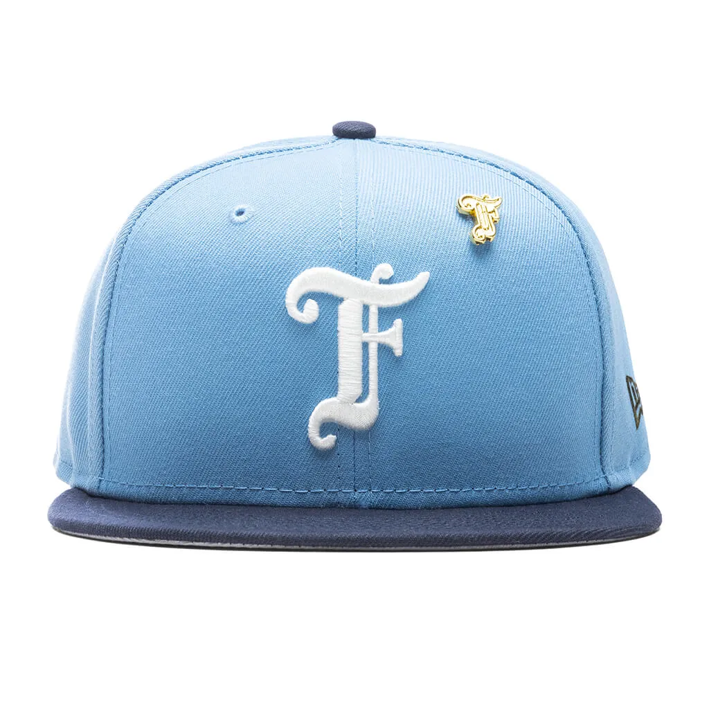 Feature x New Era Old English F Snapback Hat w/ Pin - Birdseye Blue/Night Shift Navy