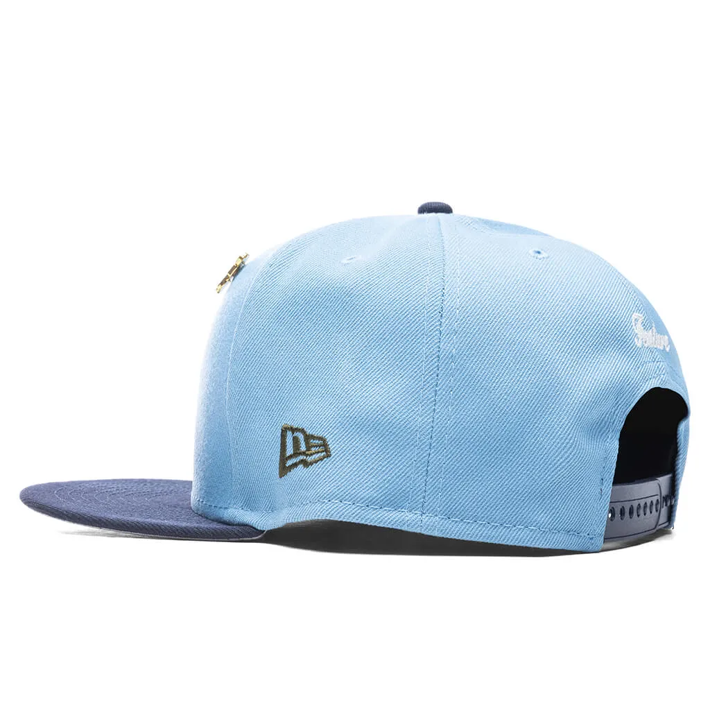 Feature x New Era Old English F Snapback Hat w/ Pin - Birdseye Blue/Night Shift Navy