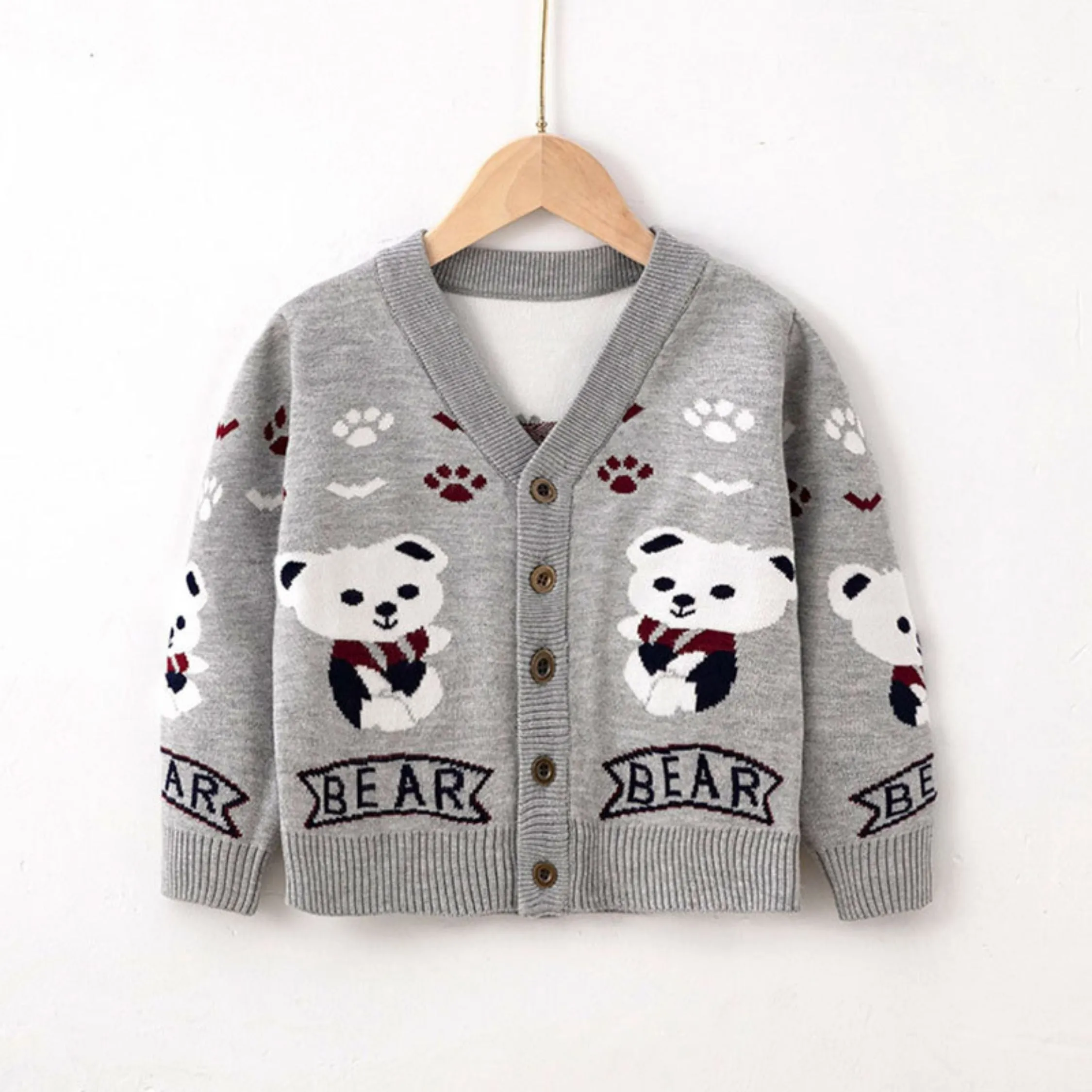 Full Sleeve Cute Bear Theme Boys Cardigan, Mulitcolours