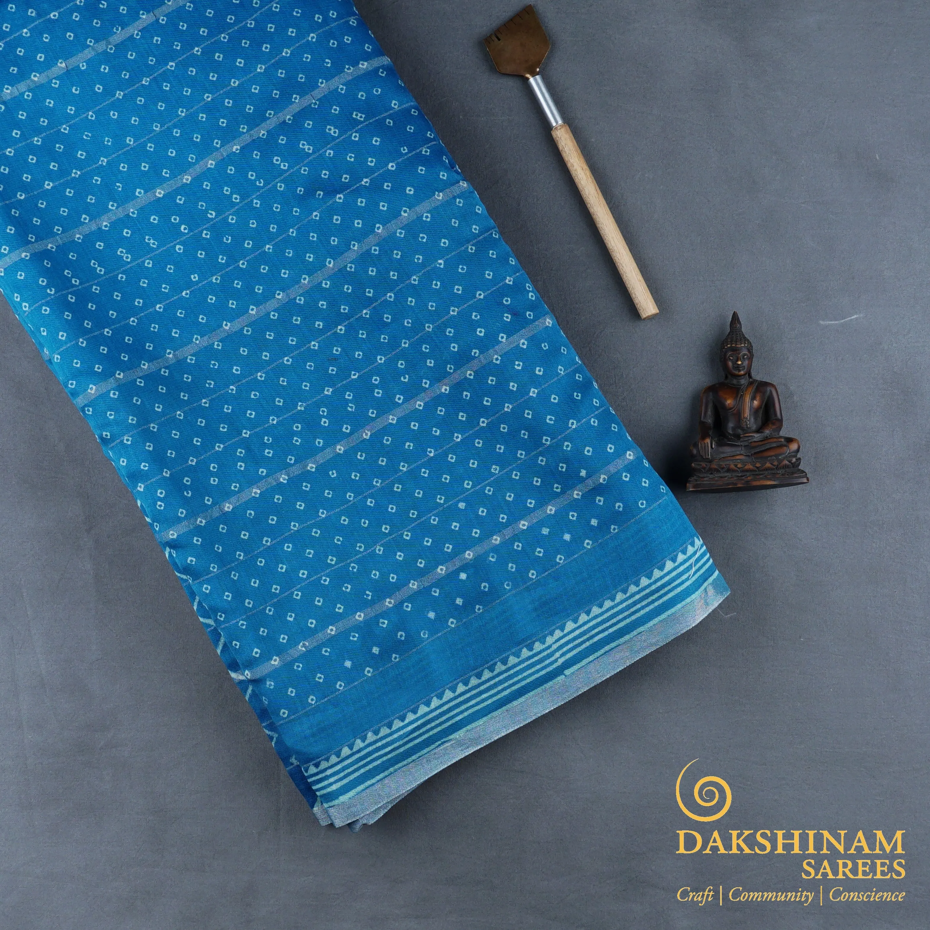 Handwoven Blue Chanderi Cotton Saree - 1810T008554DSC