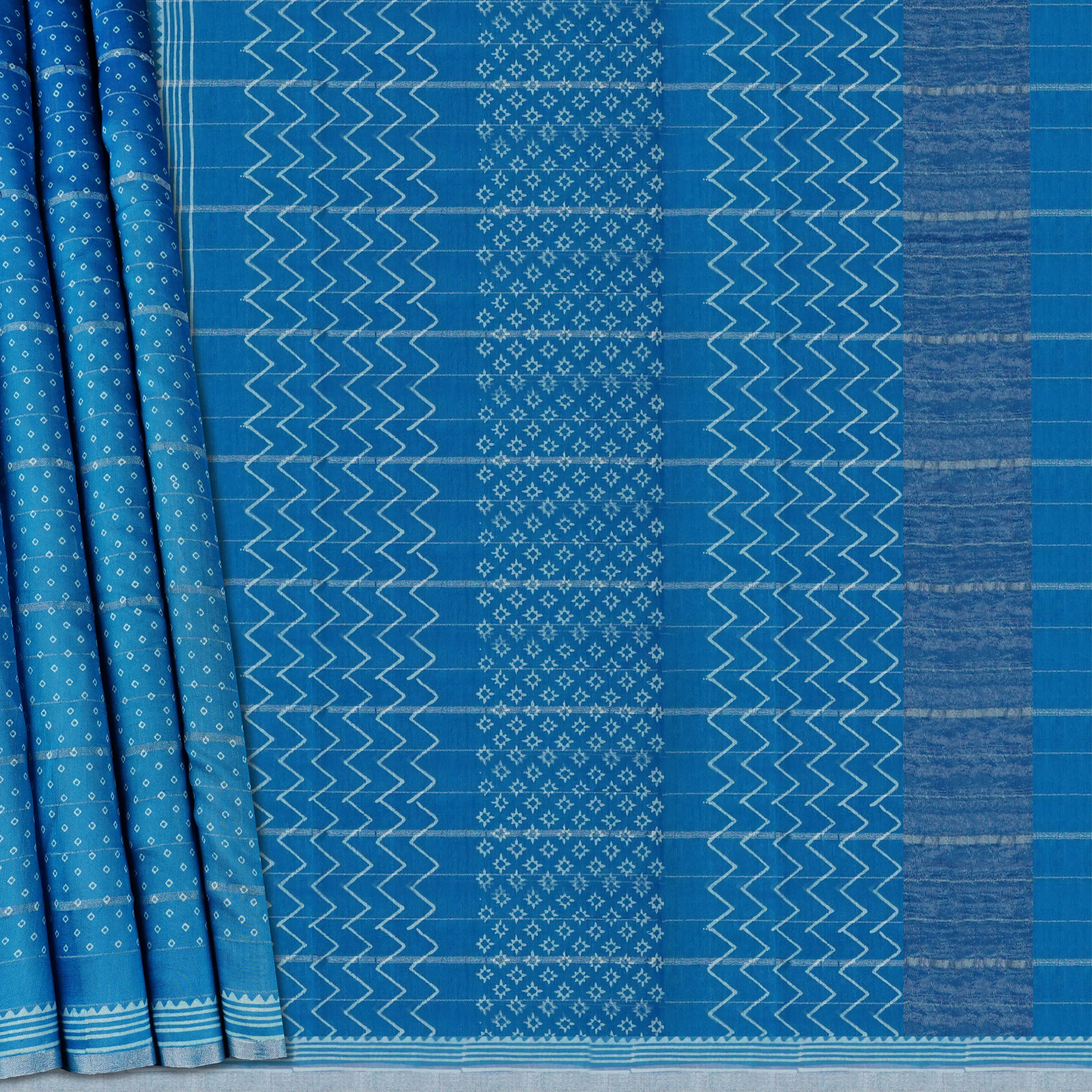 Handwoven Blue Chanderi Cotton Saree - 1810T008554DSC