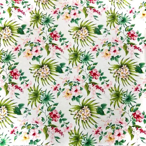 Hibiscus & Plumeria Hawaiian Fabric | White 0223 WHT-0002C