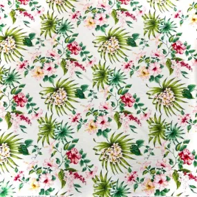 Hibiscus & Plumeria Hawaiian Fabric | White 0223 WHT-0002C