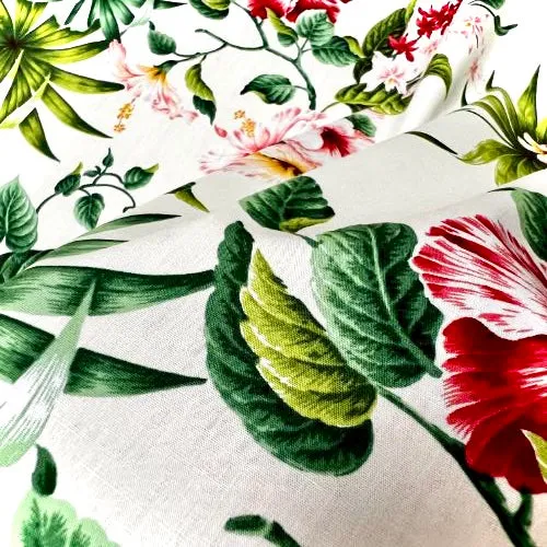 Hibiscus & Plumeria Hawaiian Fabric | White 0223 WHT-0002C