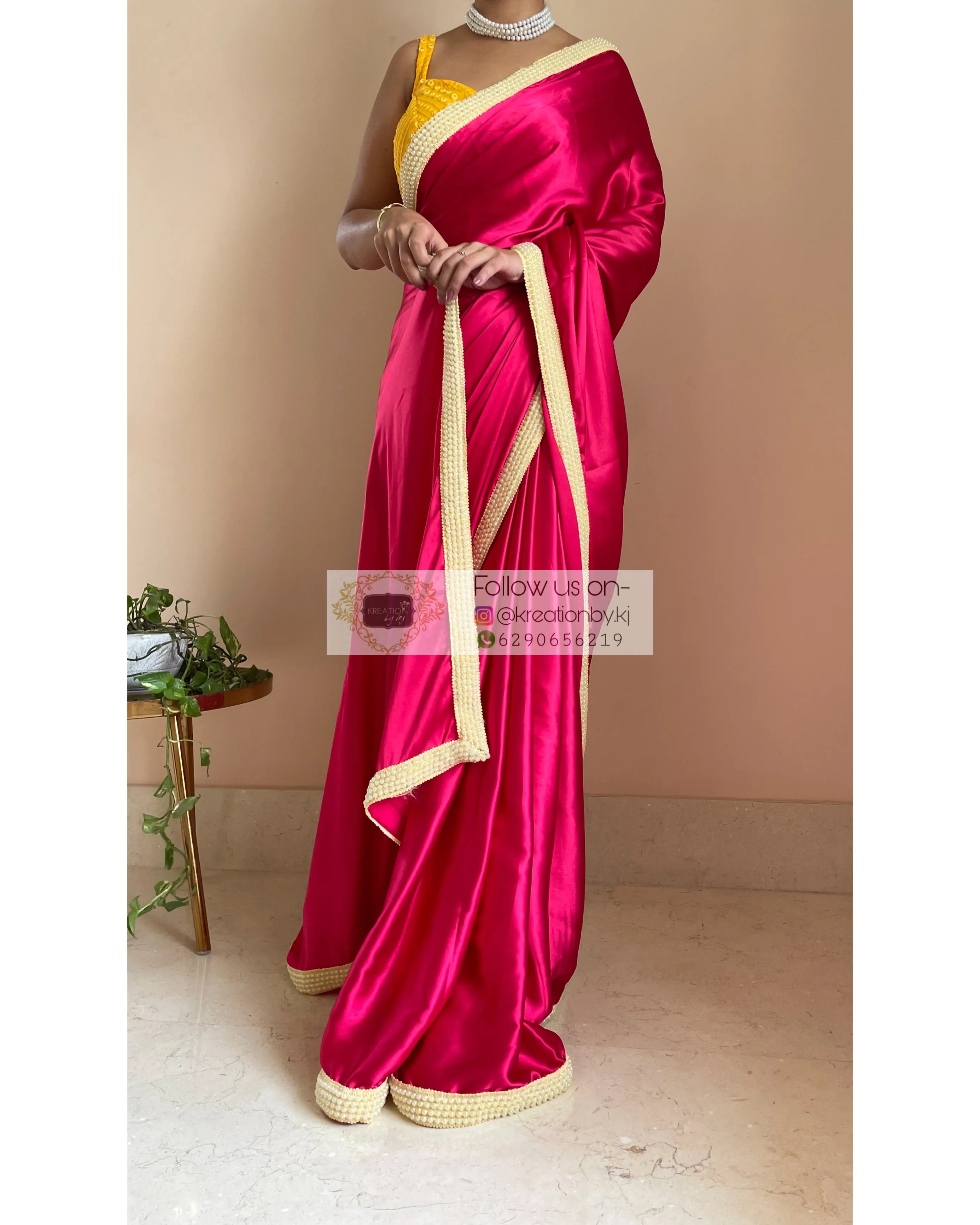 Hot Pink Mother of Pearl Saree