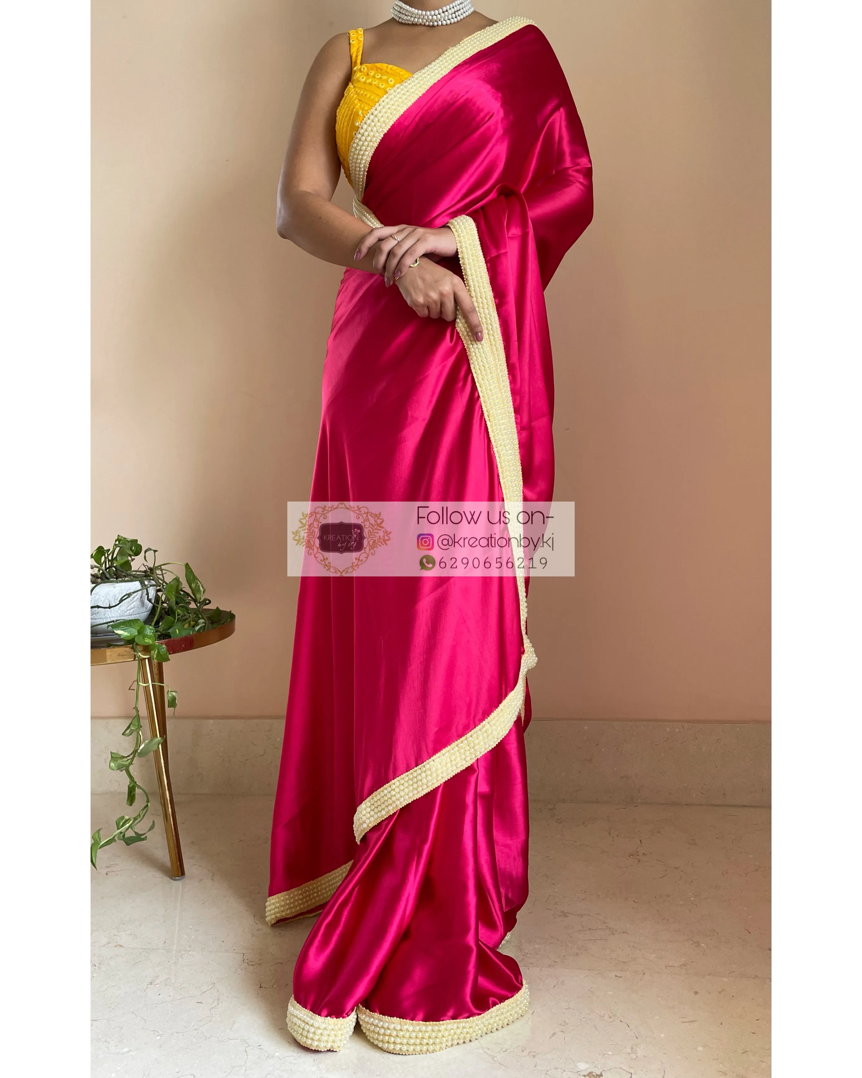 Hot Pink Mother of Pearl Saree