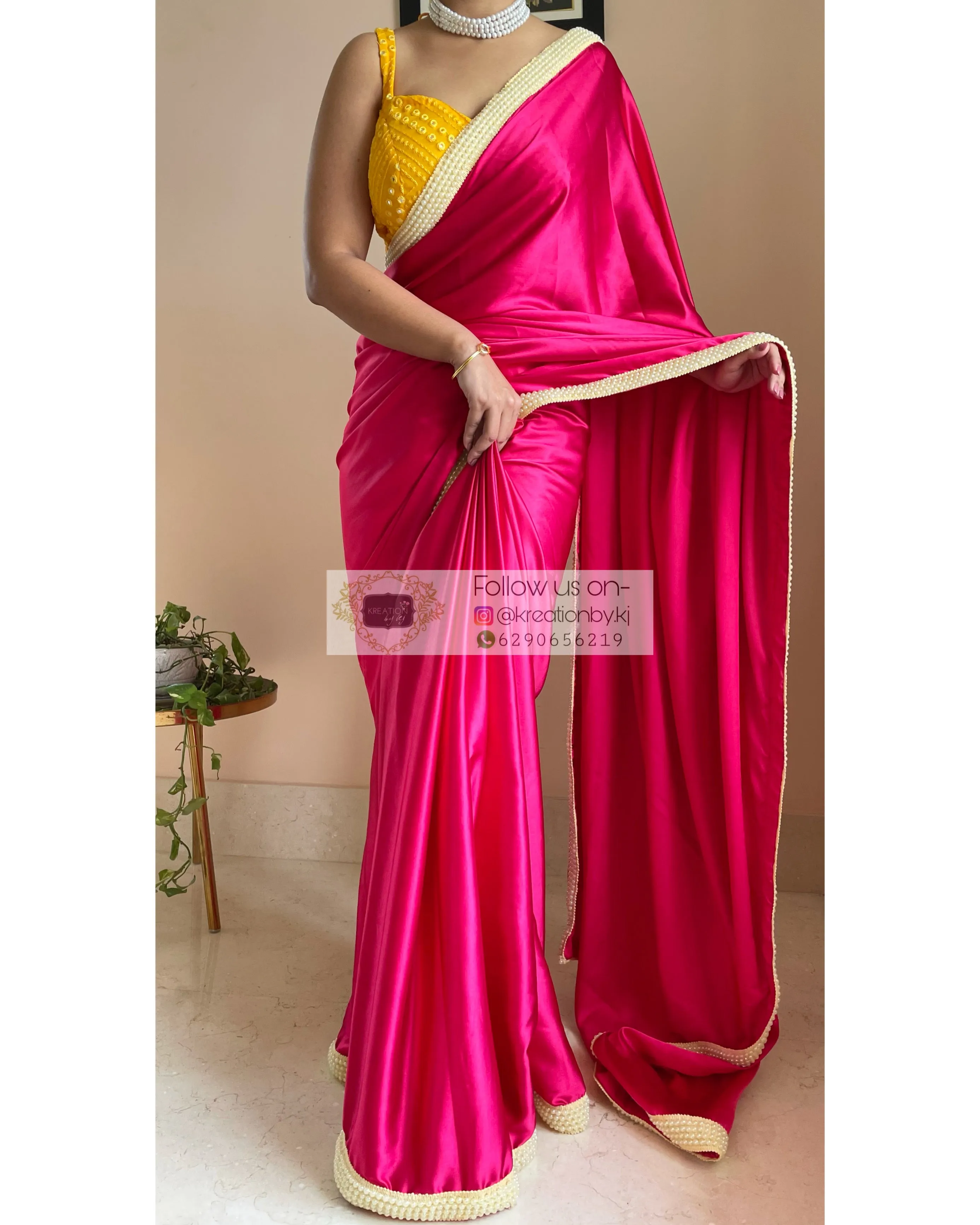 Hot Pink Mother of Pearl Saree