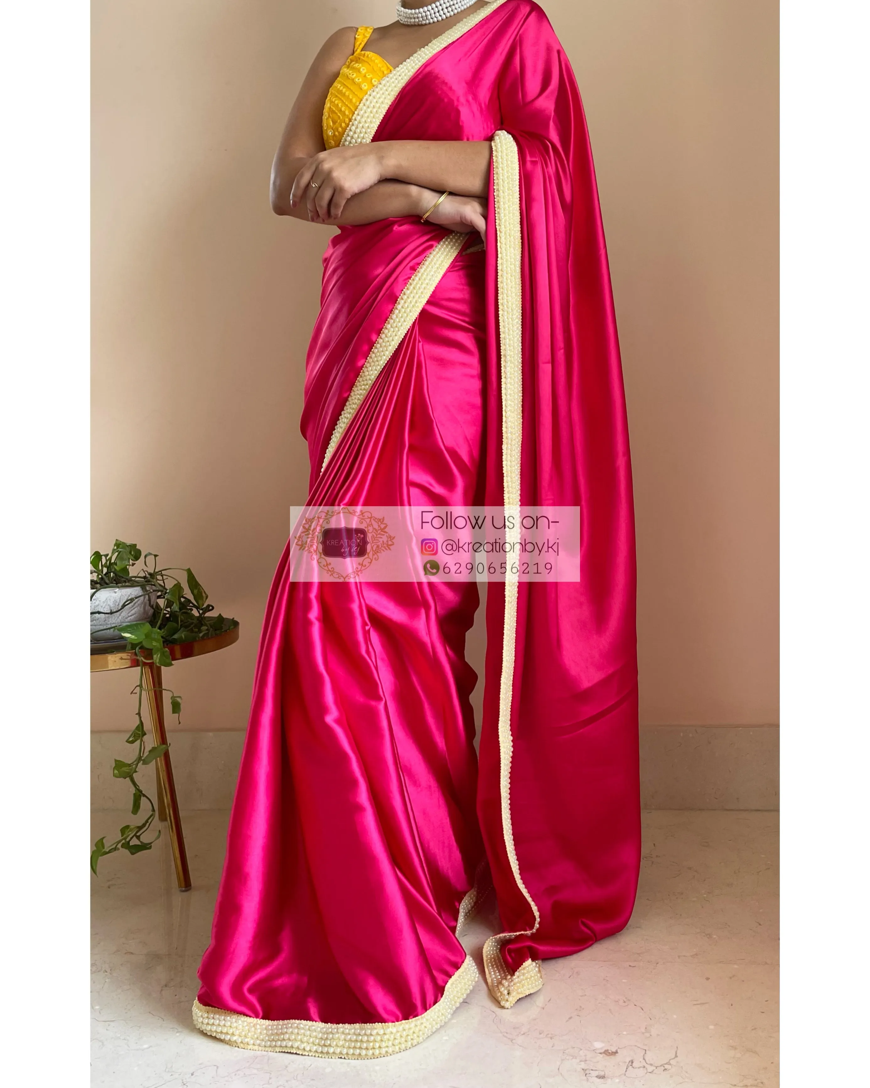 Hot Pink Mother of Pearl Saree