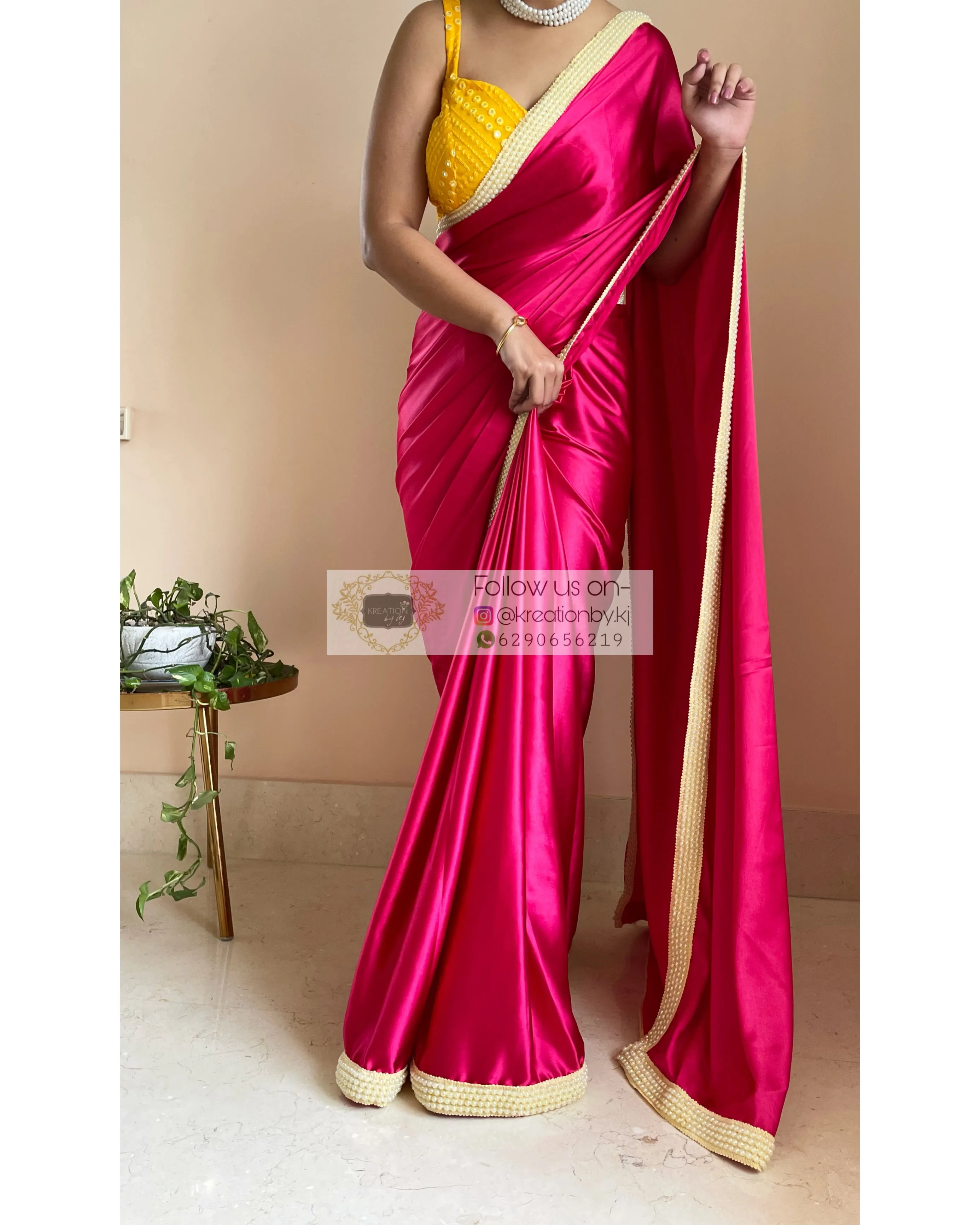 Hot Pink Mother of Pearl Saree