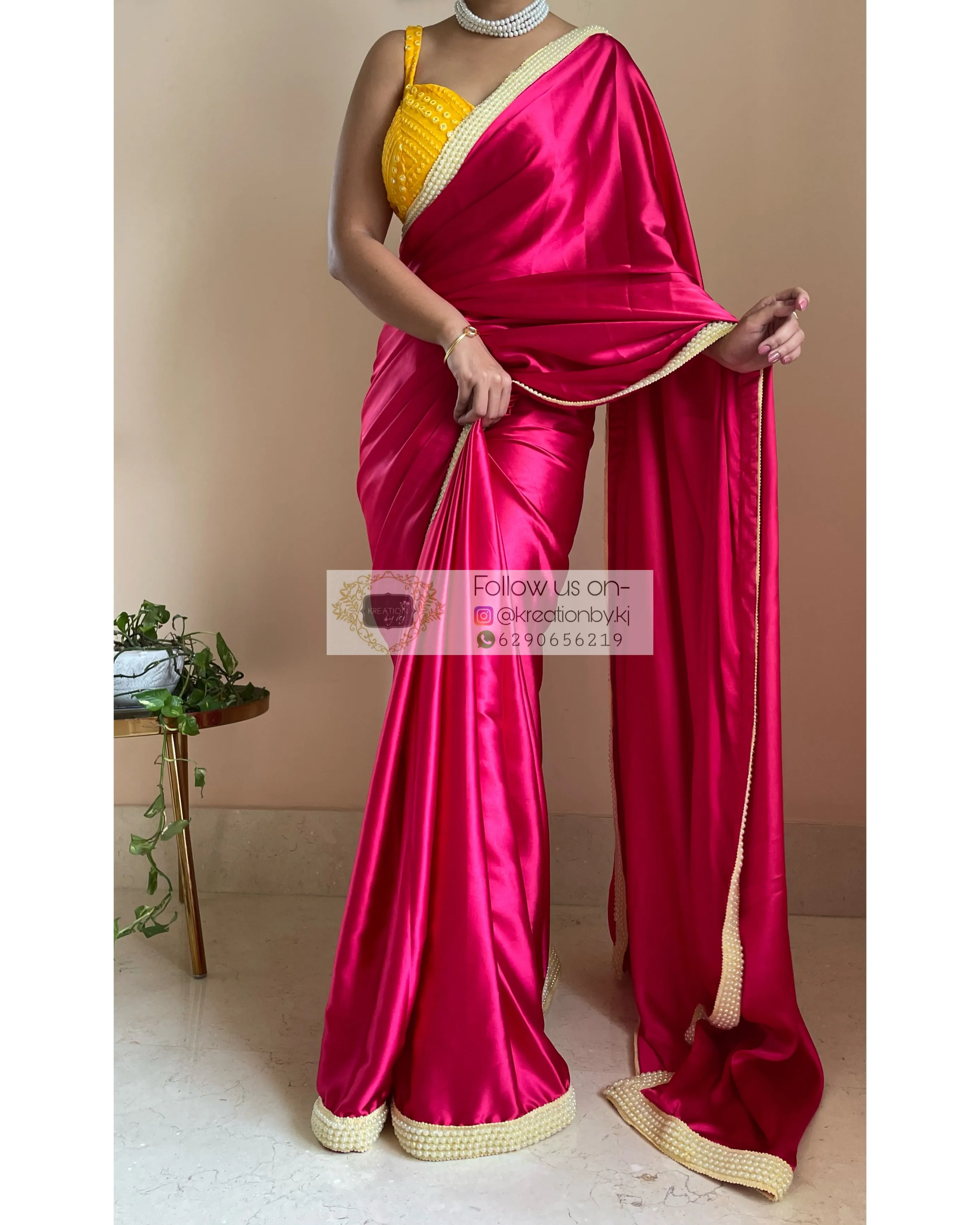 Hot Pink Mother of Pearl Saree