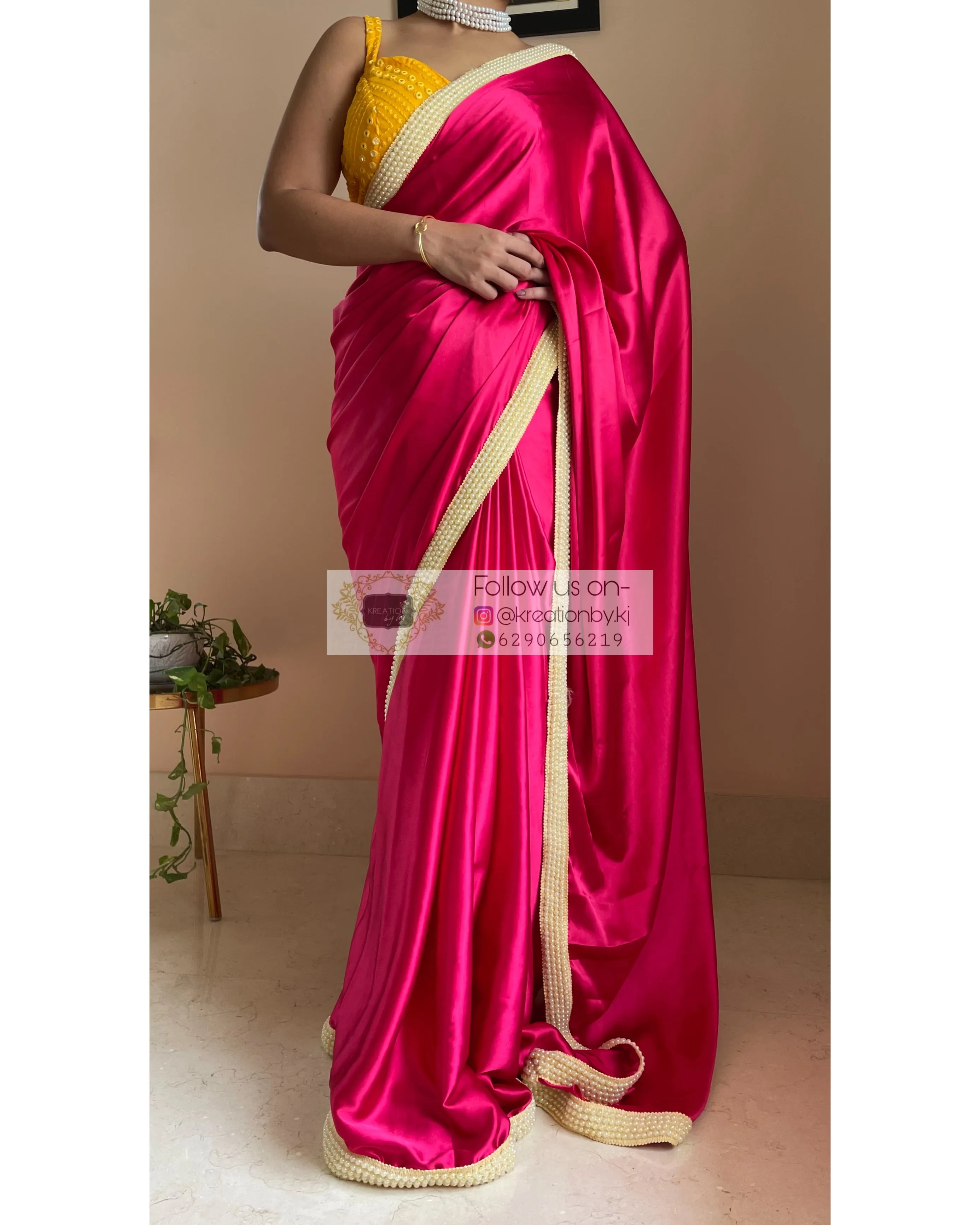 Hot Pink Mother of Pearl Saree