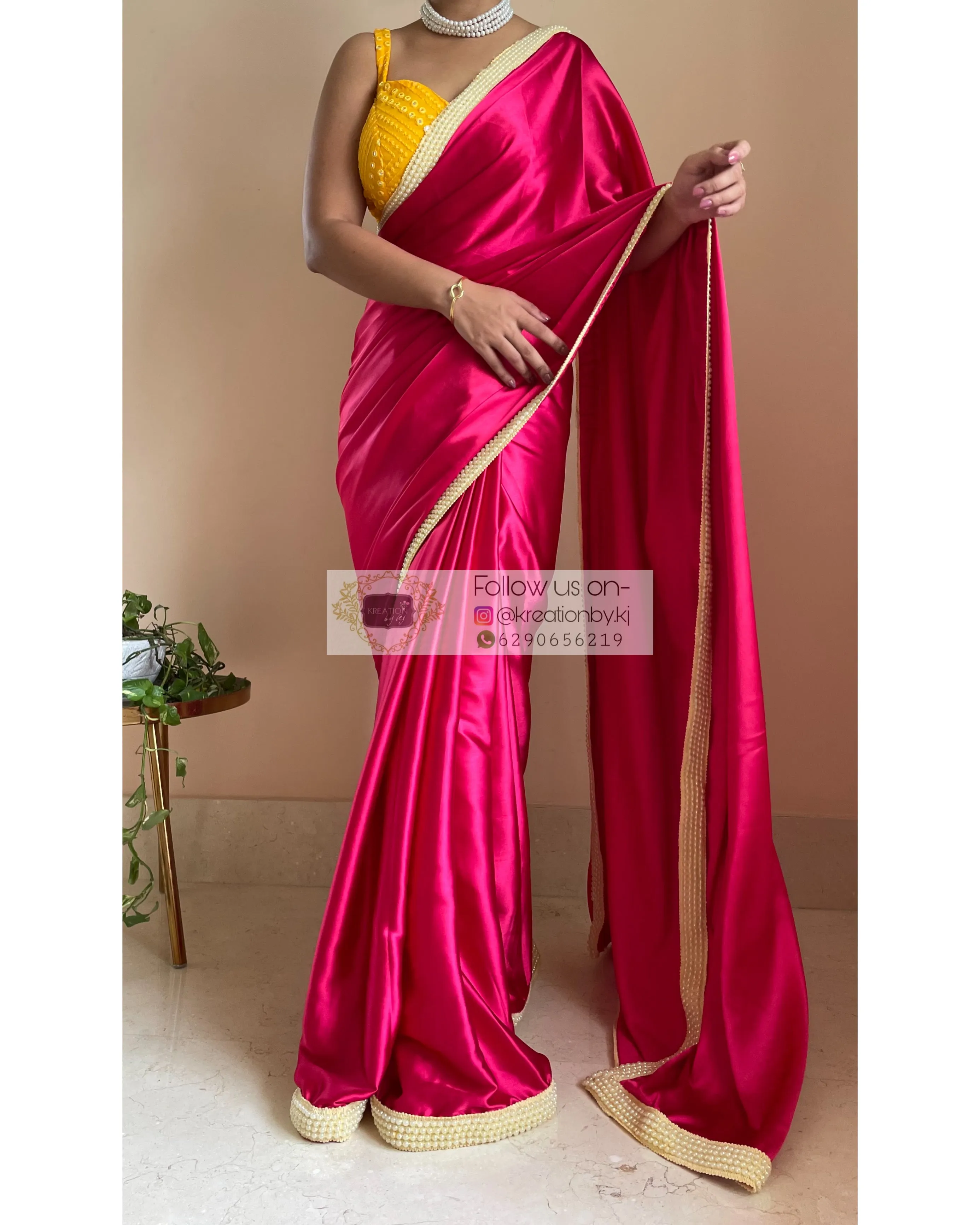 Hot Pink Mother of Pearl Saree